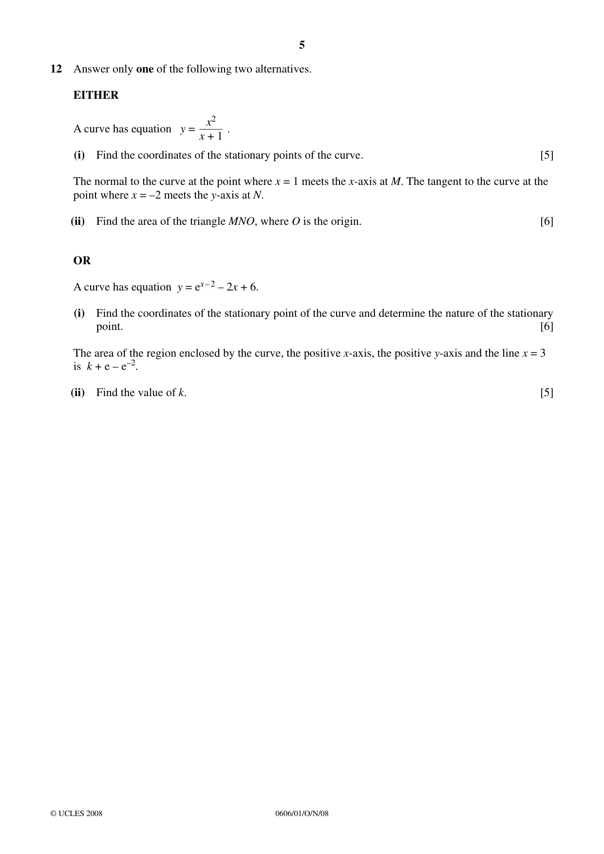 Cambridge IGCSE Mathematics - Additional 0606 2008 Oct/Nov Paper 1 · Variant 1 question paper, page 5 of 8