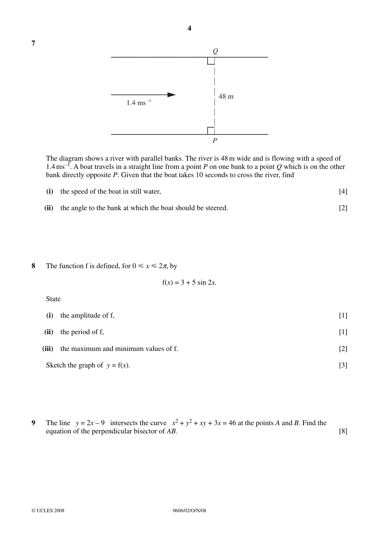 Cambridge IGCSE Mathematics - Additional 0606 2008 Oct/Nov Paper 2 · Variant 1 question paper, page 4 of 8