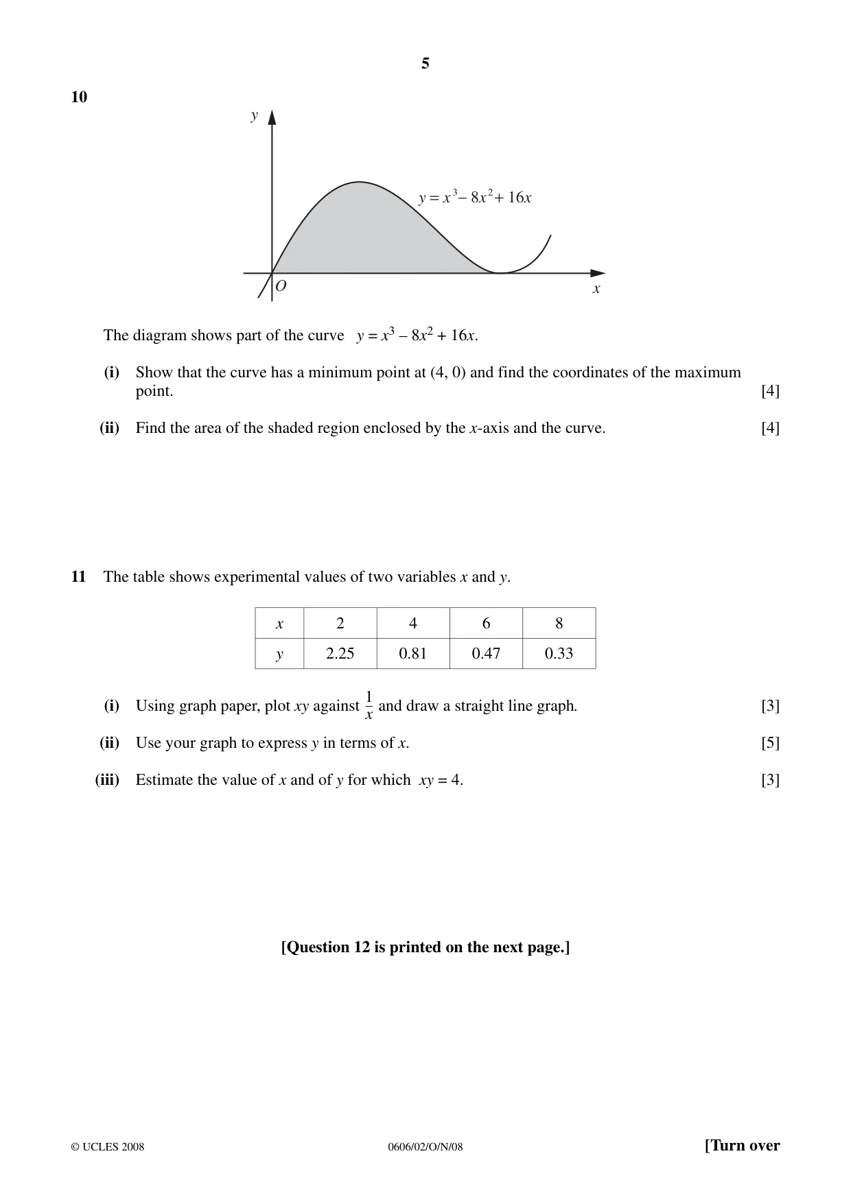Cambridge IGCSE Mathematics - Additional 0606 2008 Oct/Nov Paper 2 · Variant 1 question paper, page 5 of 8
