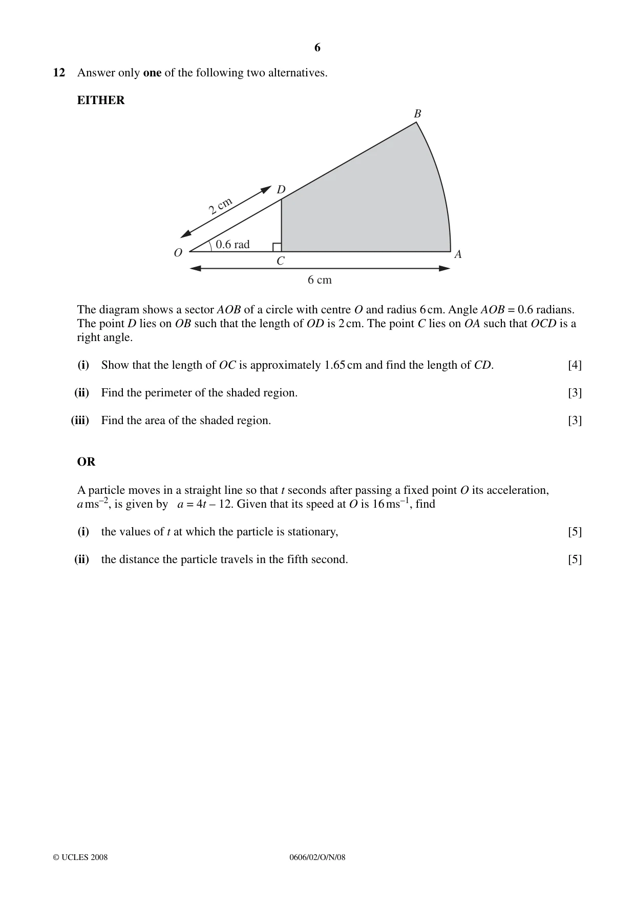 Cambridge IGCSE Mathematics - Additional 0606 2008 Oct/Nov Paper 2 · Variant 1 question paper, page 6 of 8