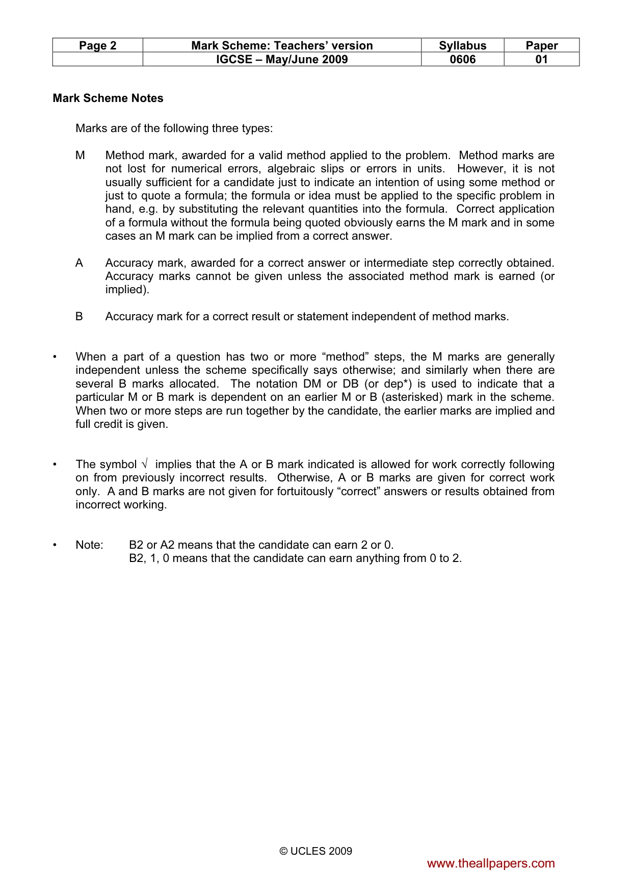 Mark scheme, page 2 of 9