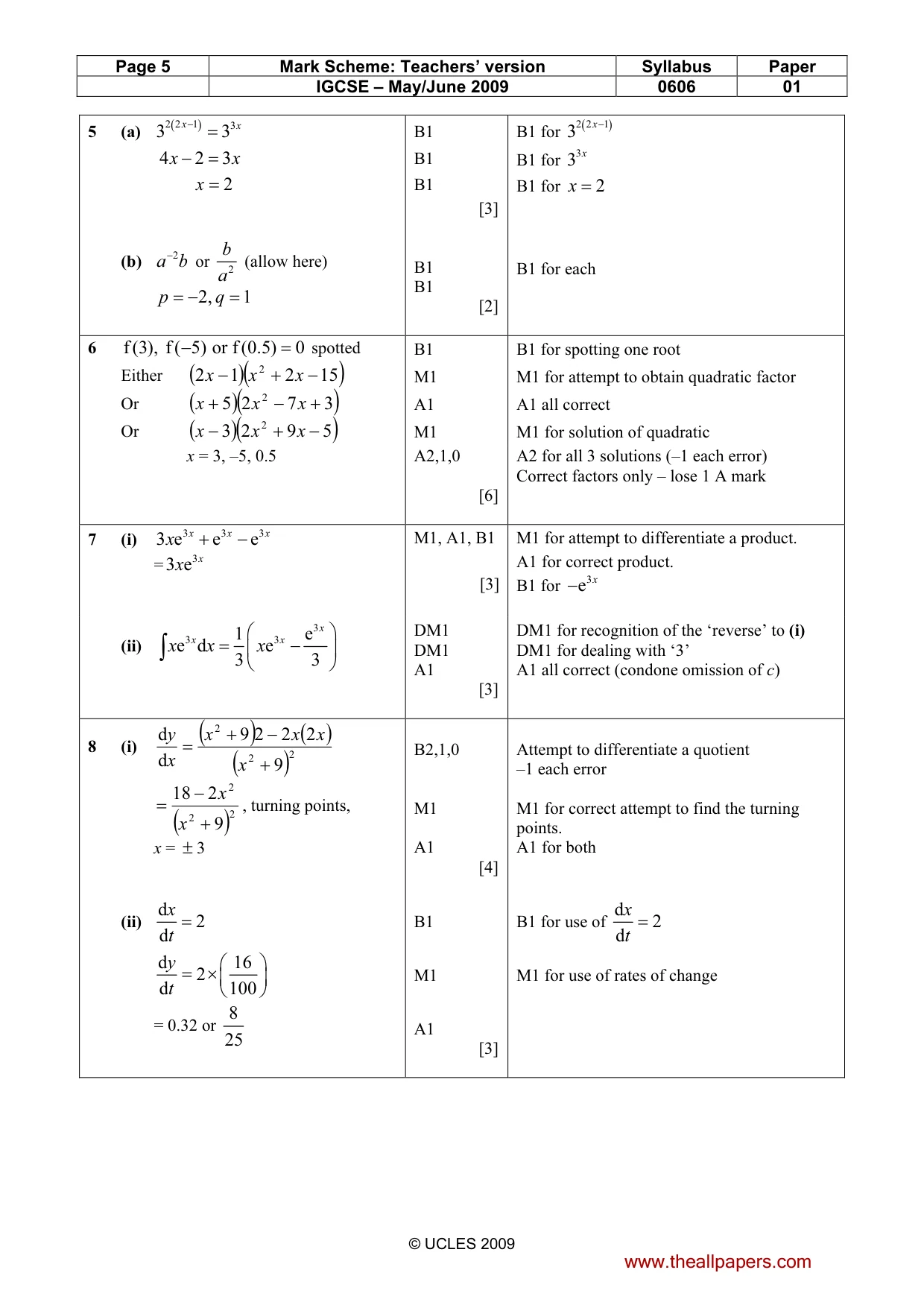 Mark scheme, page 5 of 9