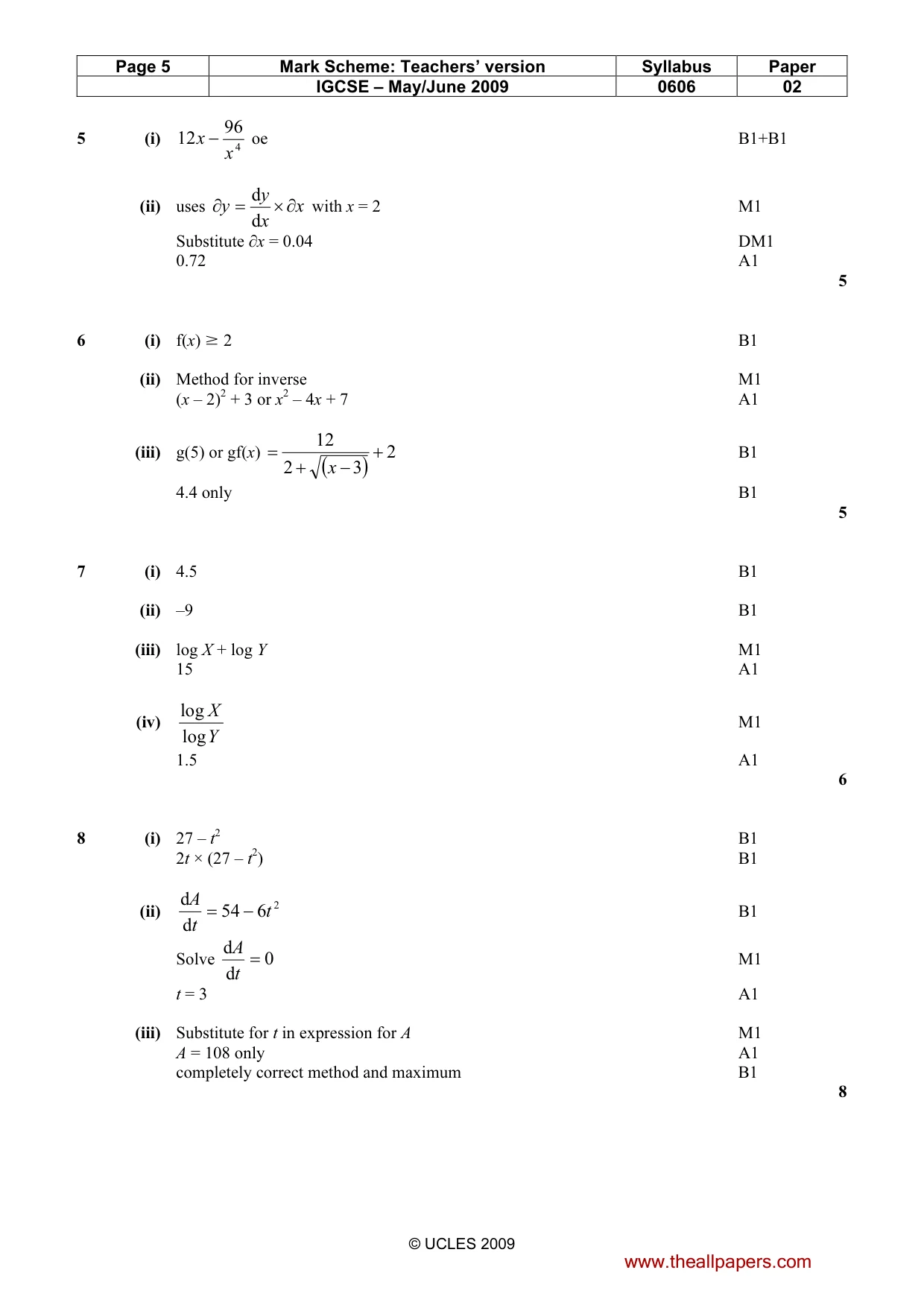 Mark scheme, page 5 of 7