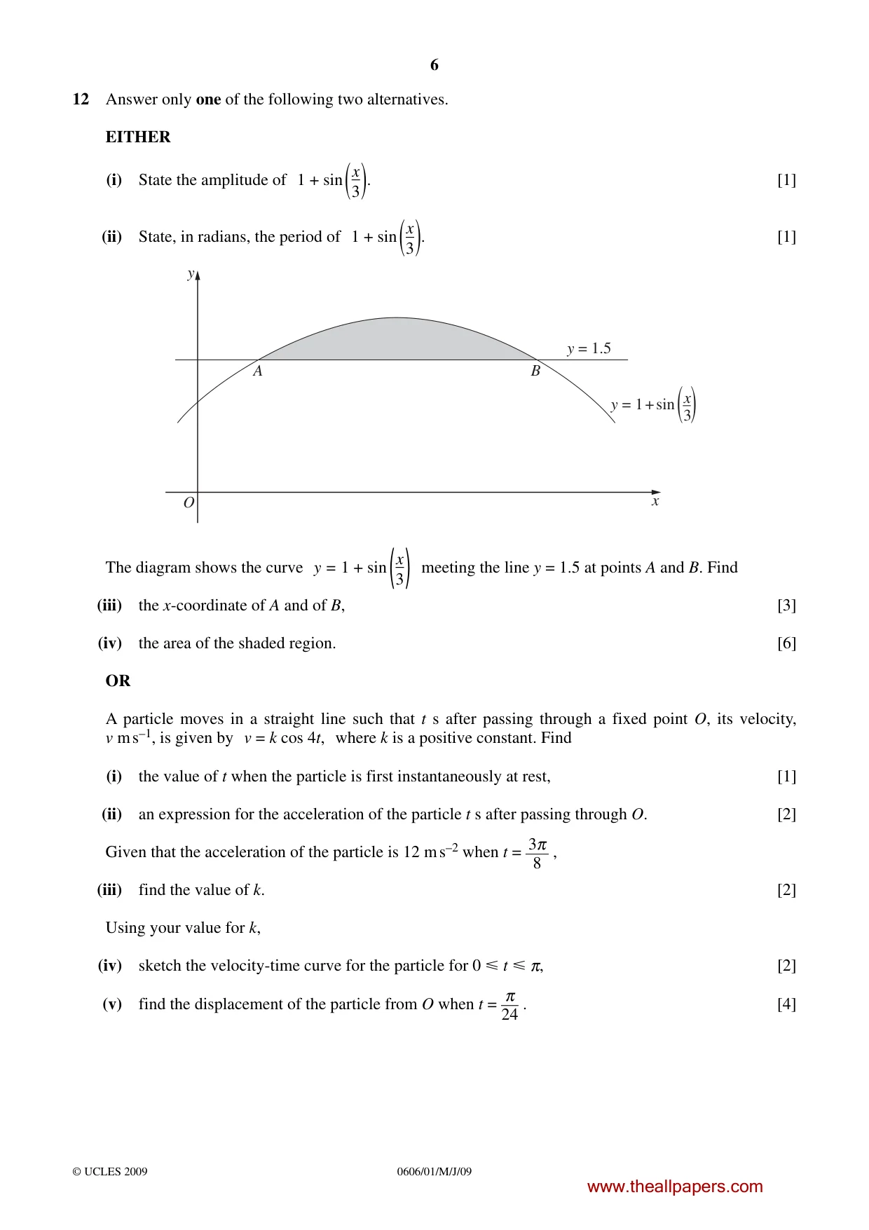 Cambridge IGCSE Mathematics - Additional 0606 2009 May/June Paper 1 · Variant 1 question paper, page 6 of 8
