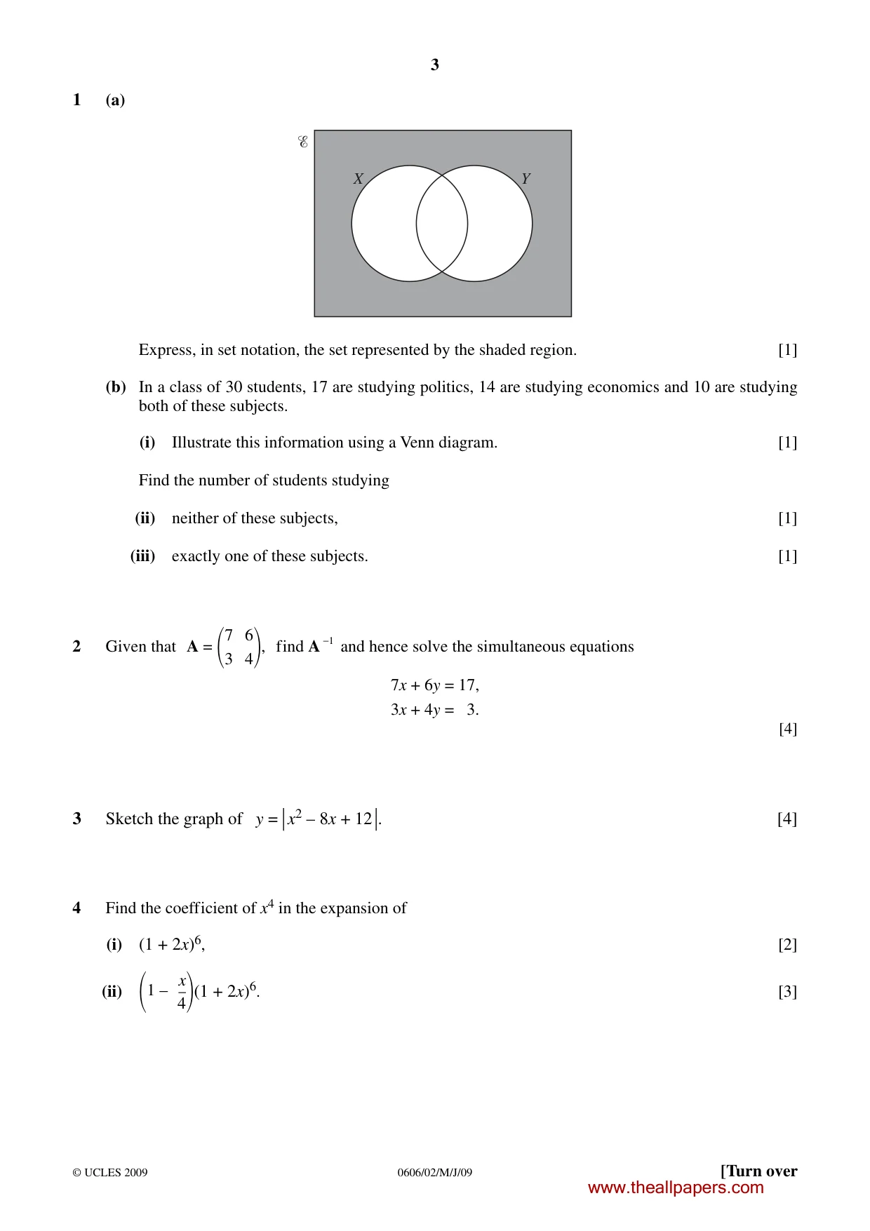 Cambridge IGCSE Mathematics - Additional 0606 2009 May/June Paper 2 · Variant 1 question paper, page 3 of 8
