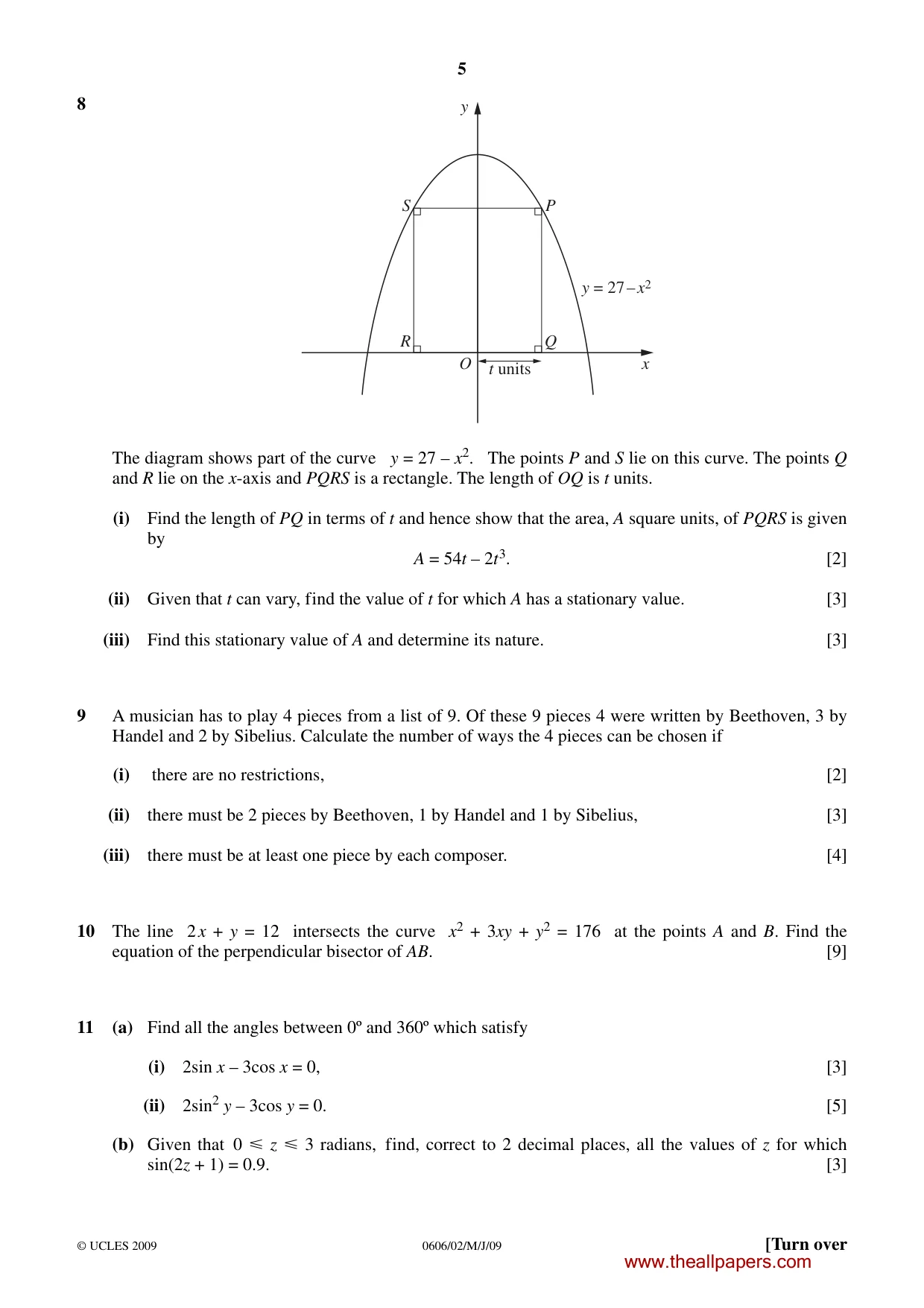 Cambridge IGCSE Mathematics - Additional 0606 2009 May/June Paper 2 · Variant 1 question paper, page 5 of 8