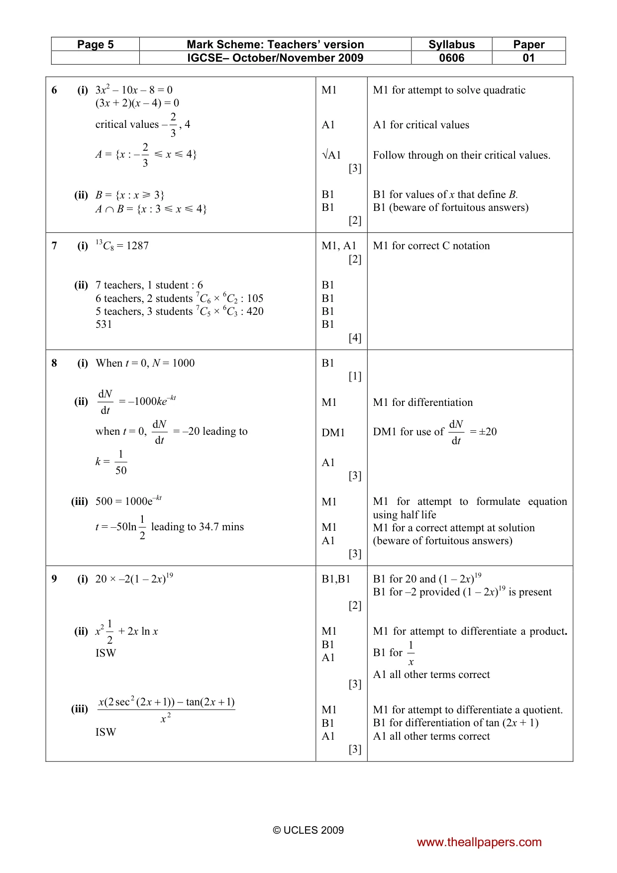 Mark scheme, page 5 of 7