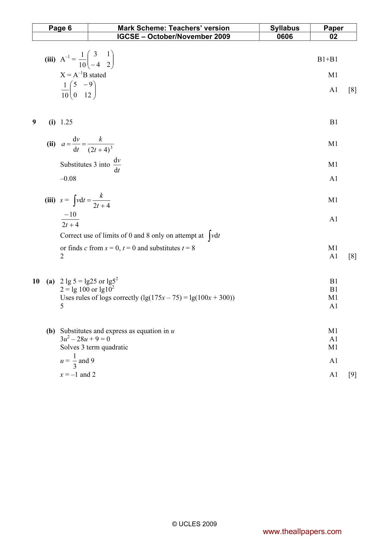 Mark scheme, page 6 of 7