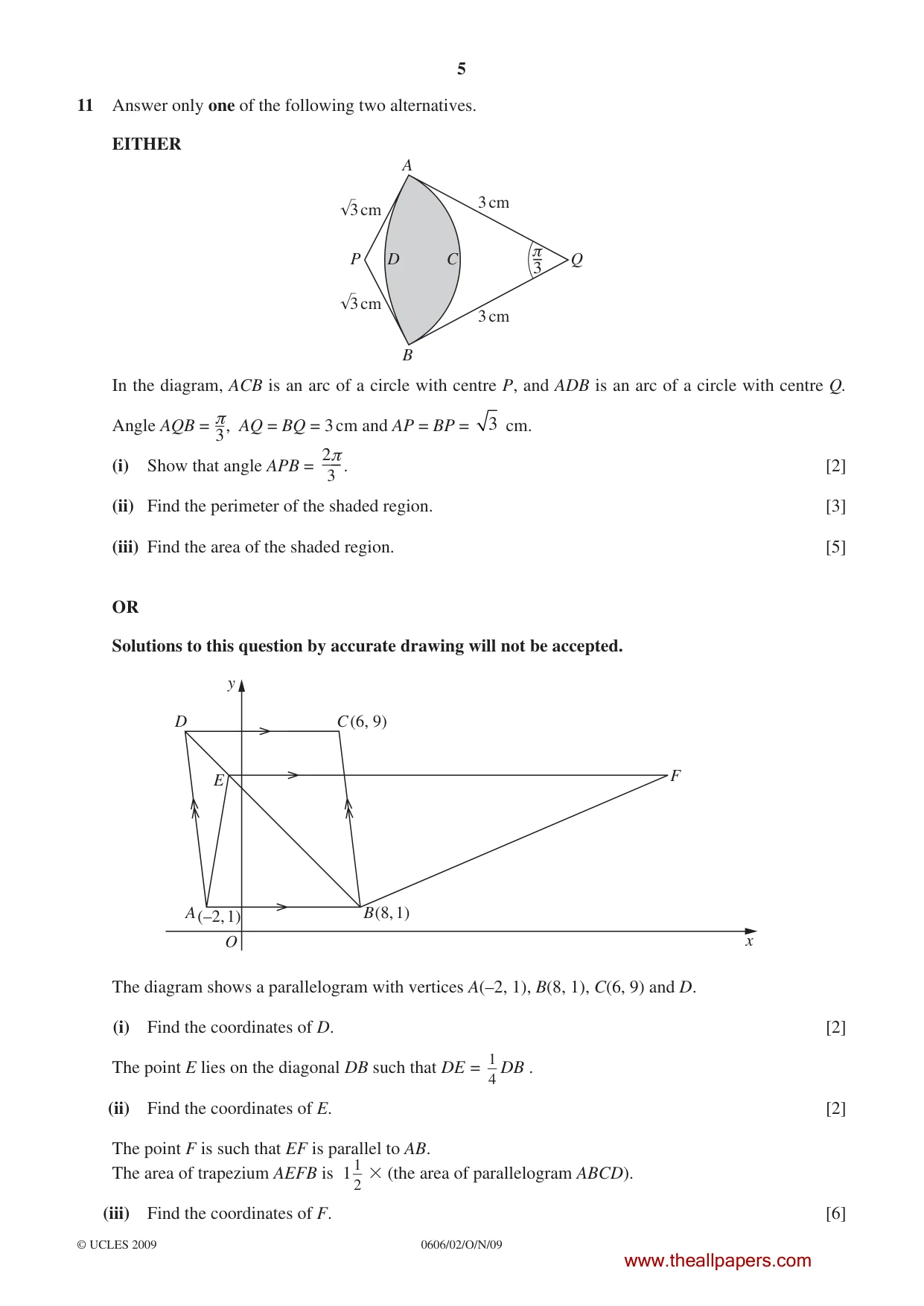 Cambridge IGCSE Mathematics - Additional 0606 2009 Oct/Nov Paper 2 · Variant 1 question paper, page 5 of 8