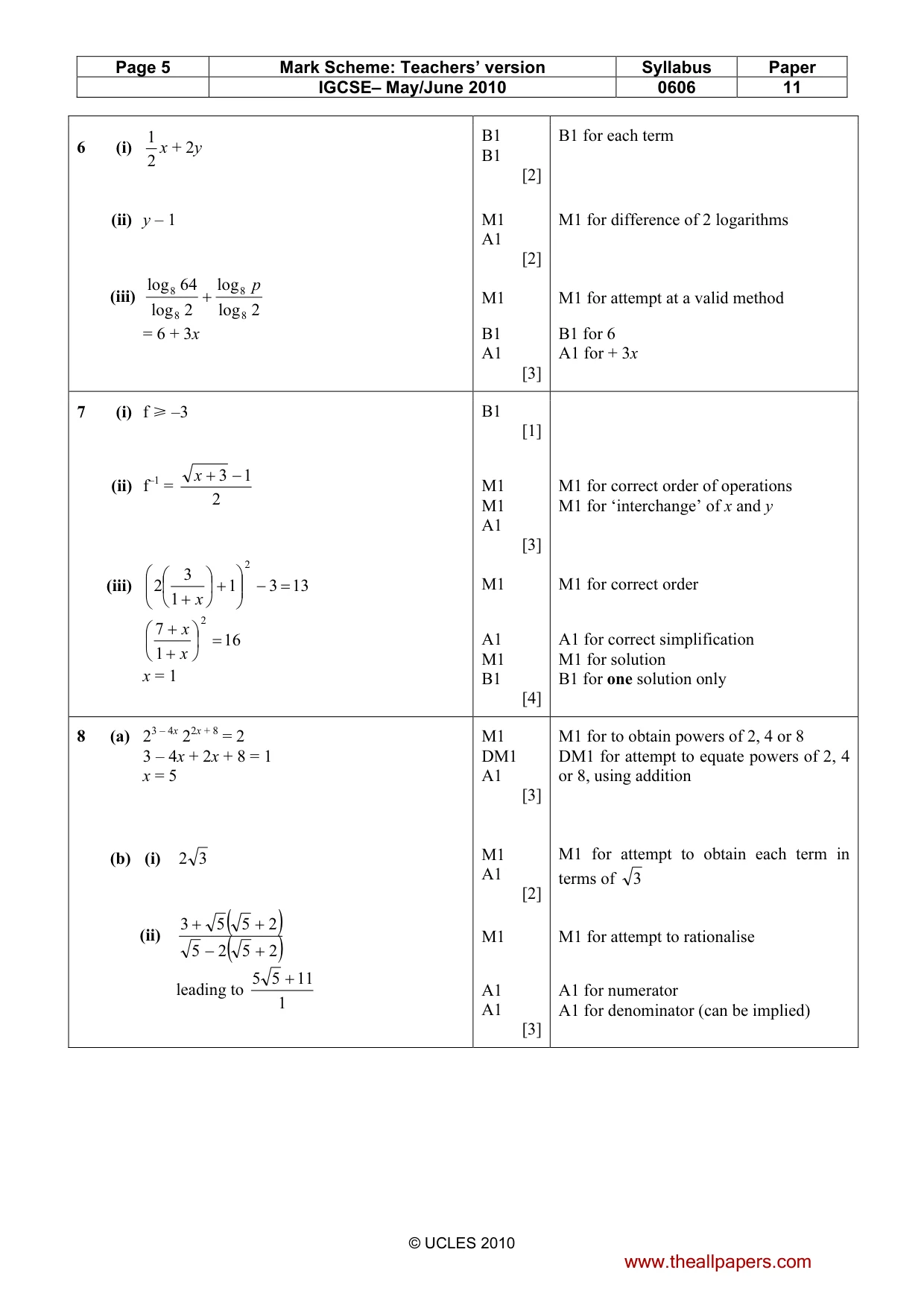 Mark scheme, page 5 of 7