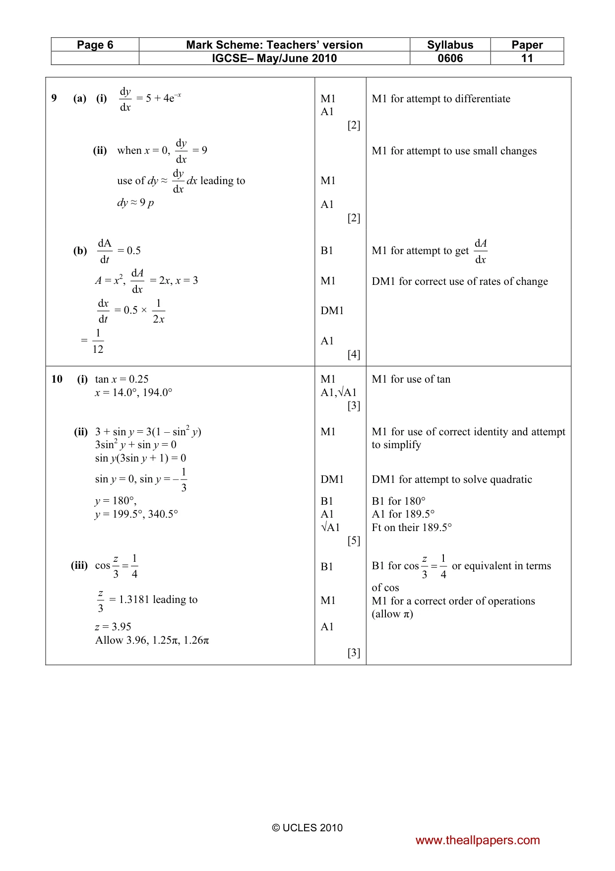 Mark scheme, page 6 of 7