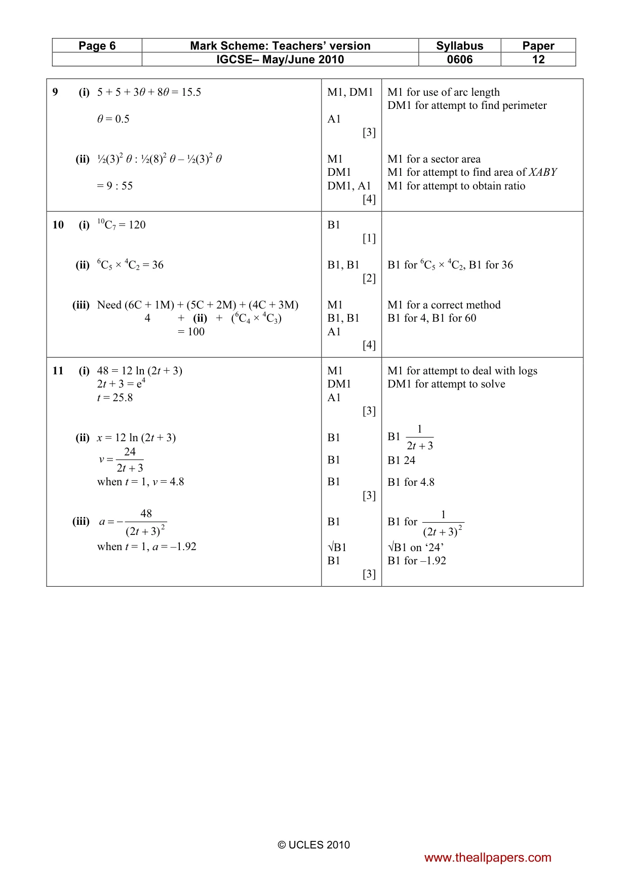 Mark scheme, page 6 of 7