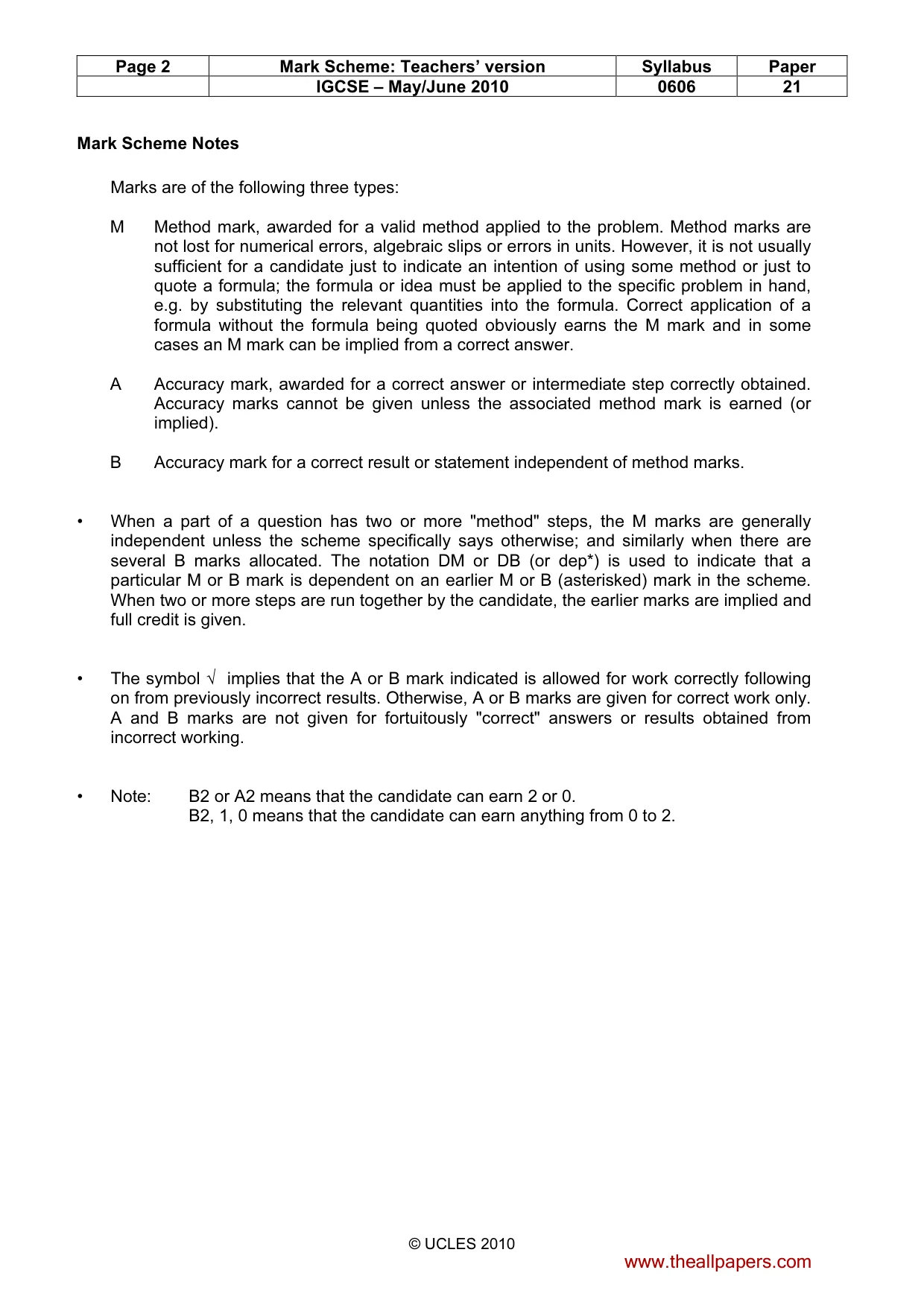 Mark scheme, page 2 of 7