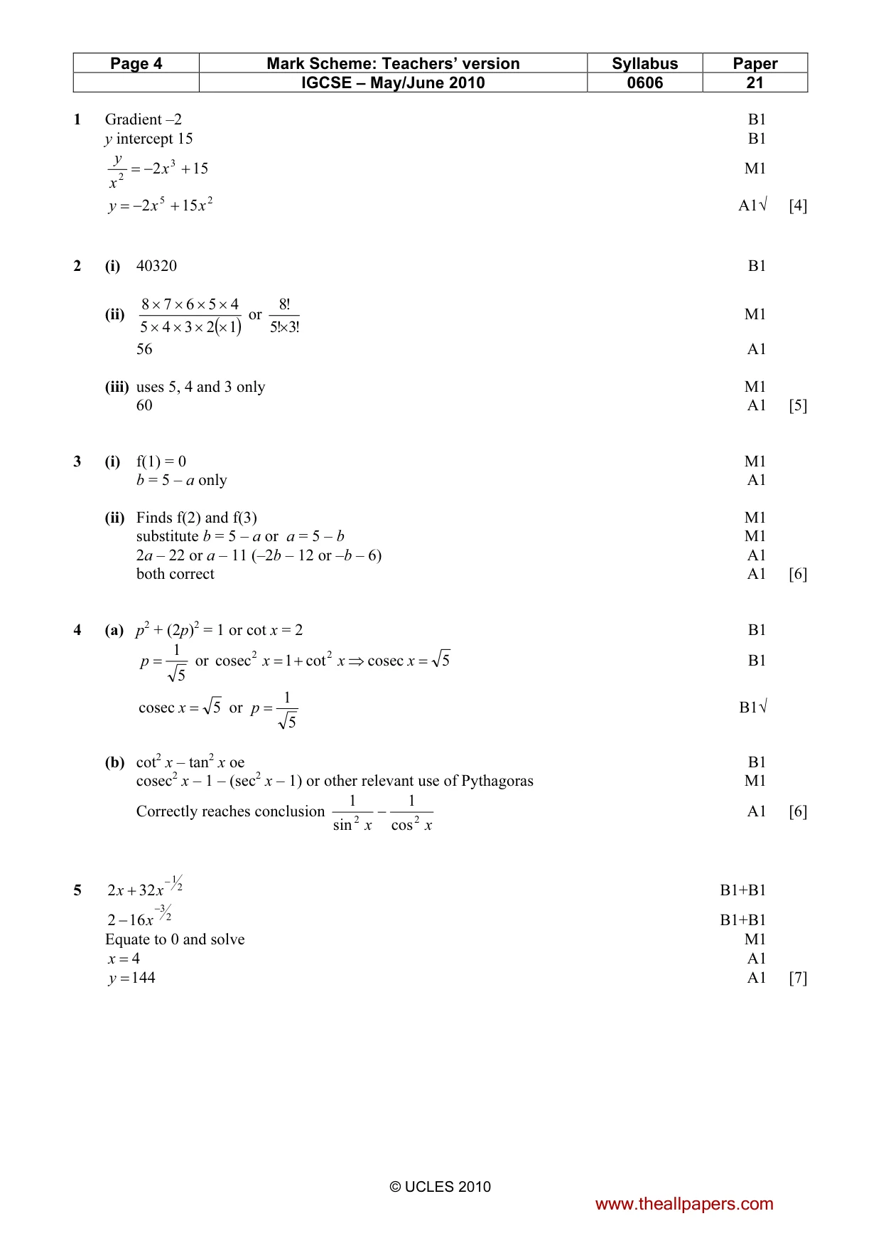 Mark scheme, page 4 of 7