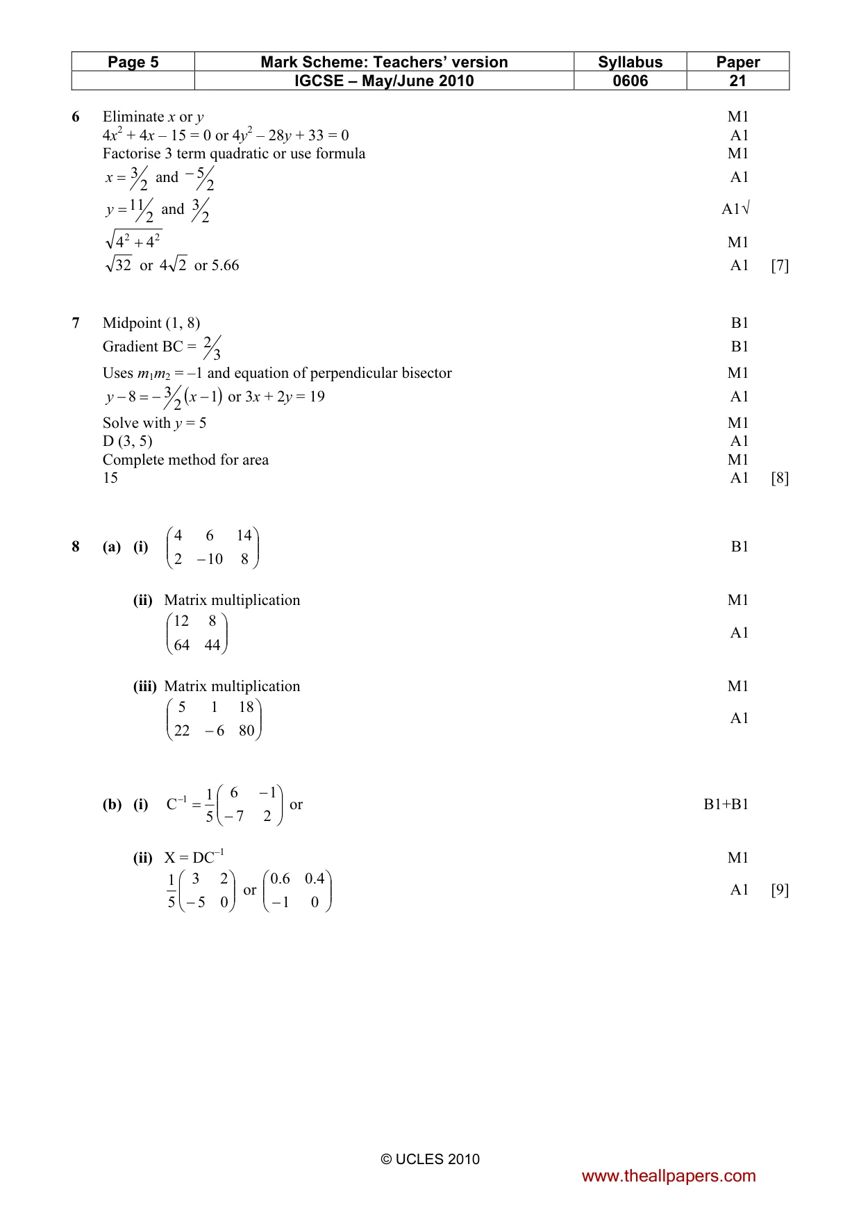 Mark scheme, page 5 of 7