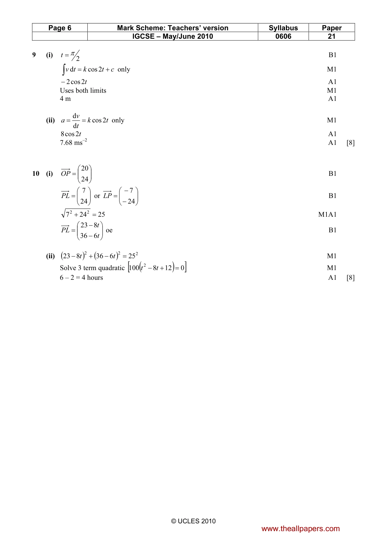 Mark scheme, page 6 of 7
