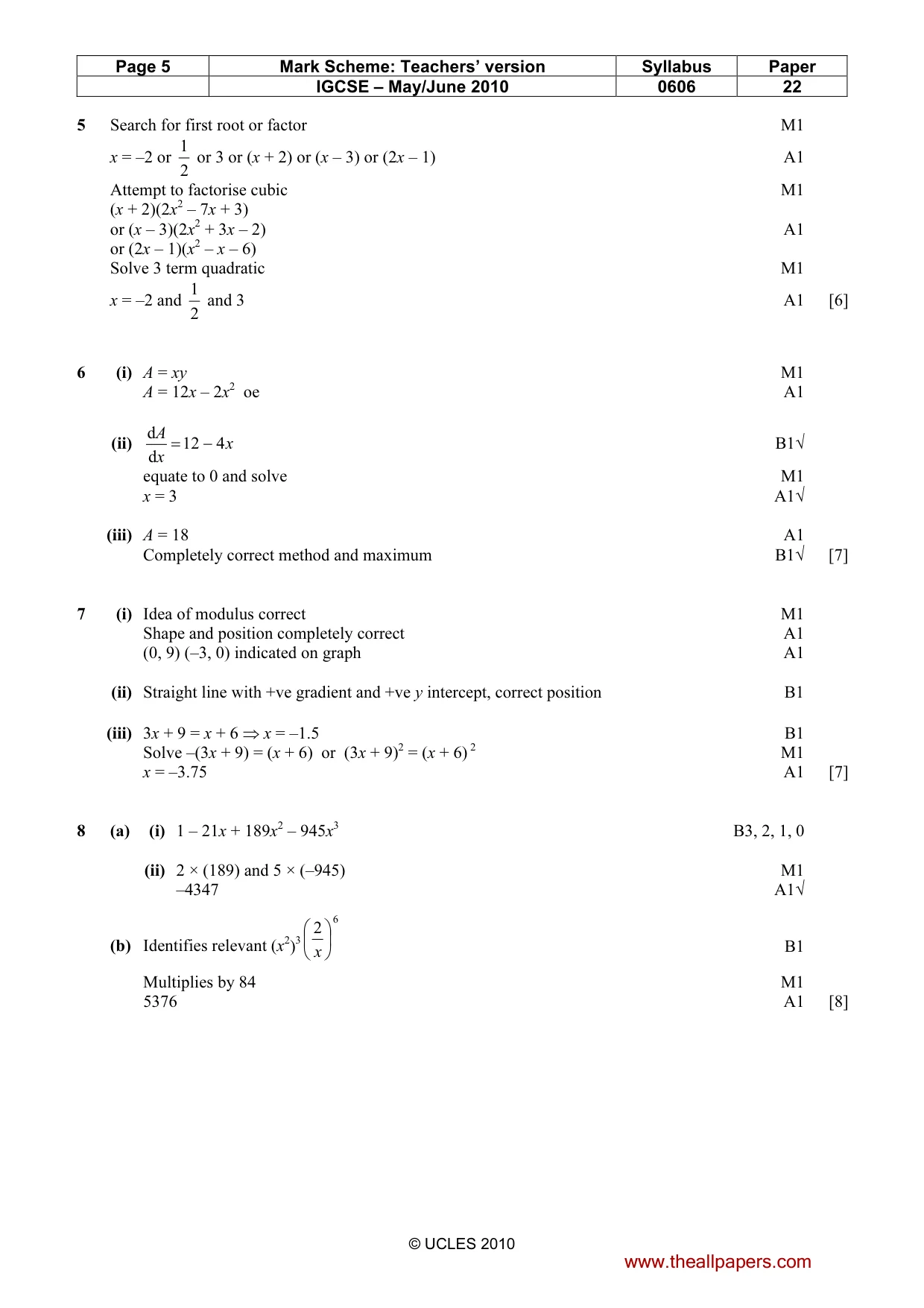 Mark scheme, page 5 of 7