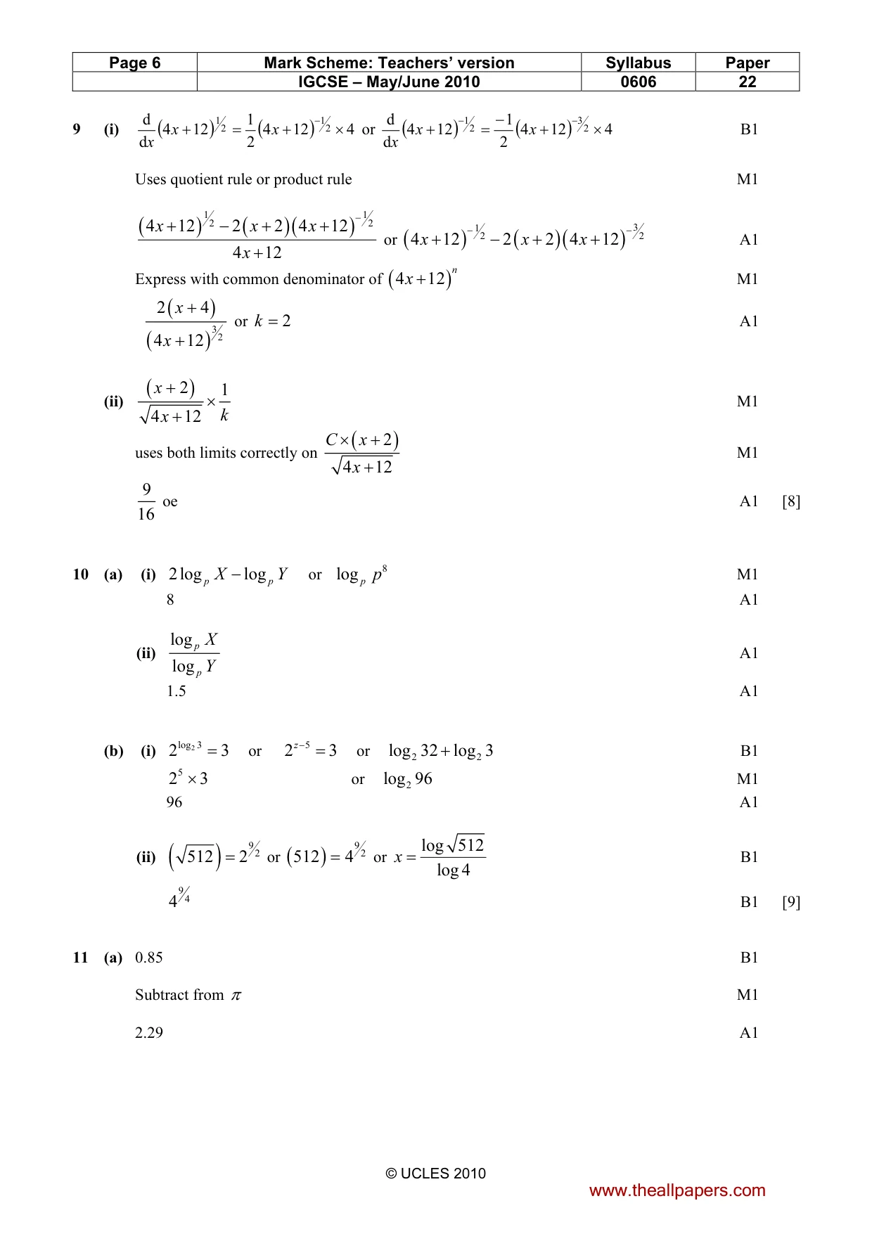 Mark scheme, page 6 of 7