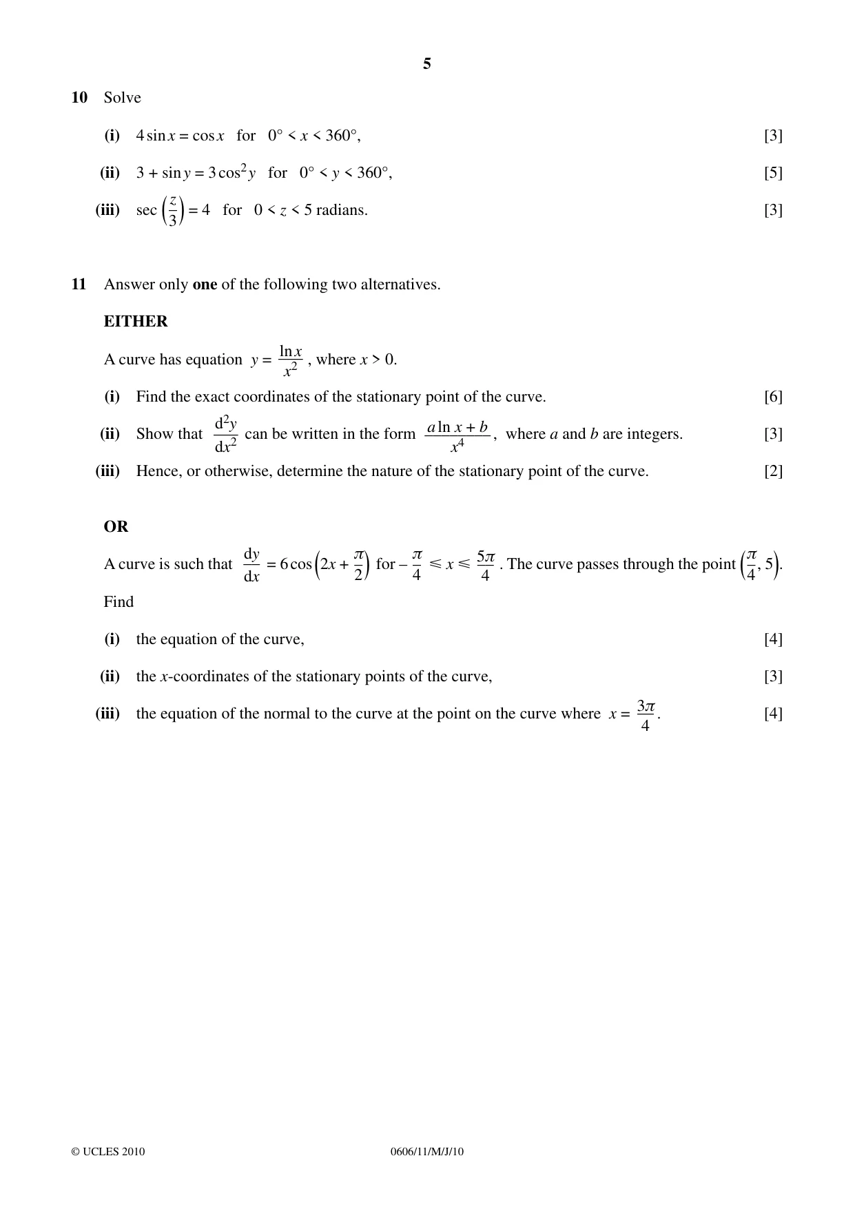 Cambridge IGCSE Mathematics - Additional 0606 2010 May/June Paper 1 · Variant 1 question paper, page 5 of 8