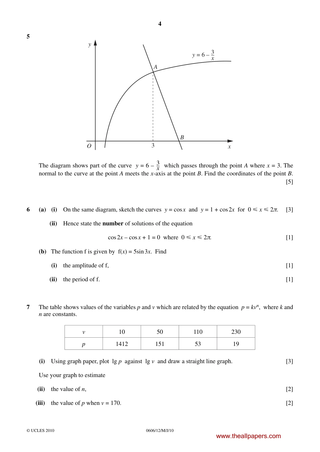 Cambridge IGCSE Mathematics - Additional 0606 2010 May/June Paper 1 · Variant 2 question paper, page 4 of 8