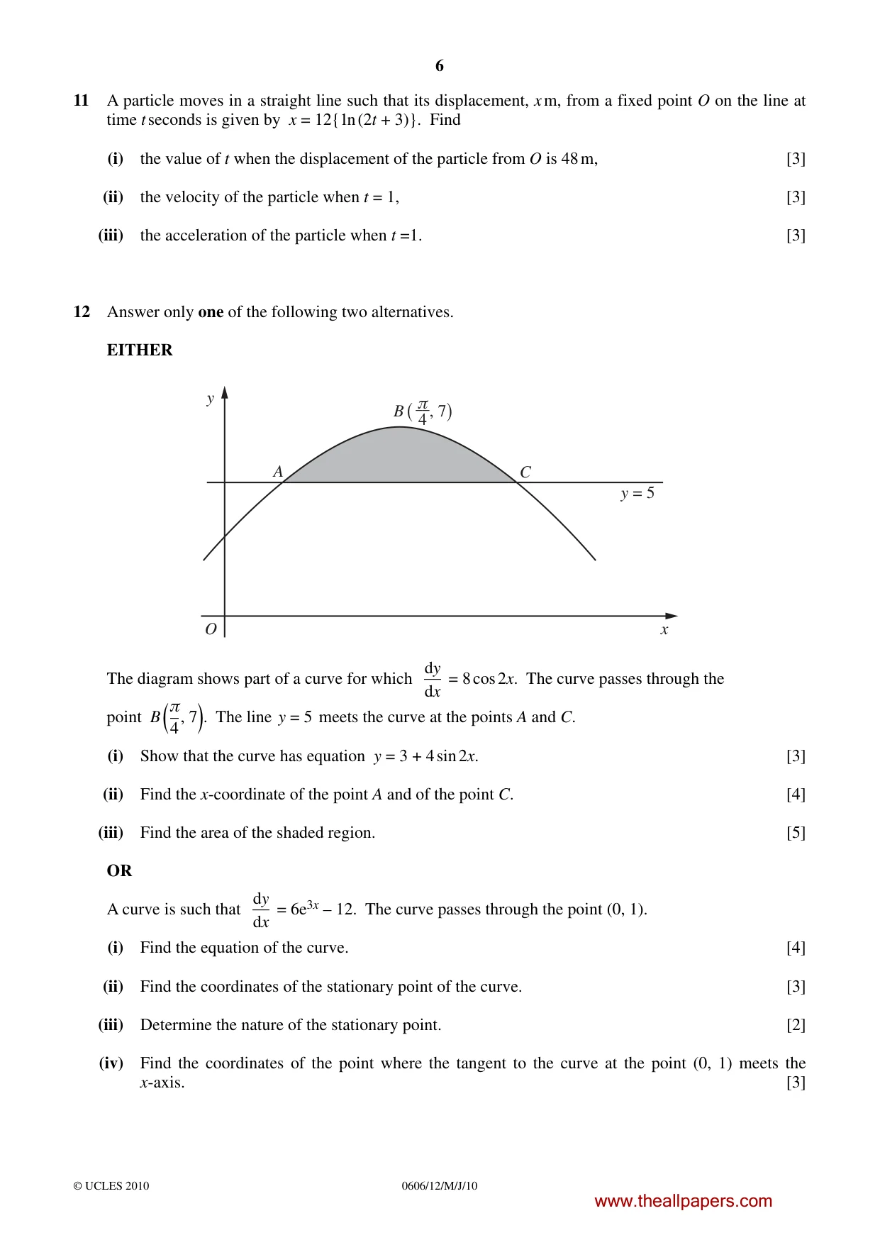 Cambridge IGCSE Mathematics - Additional 0606 2010 May/June Paper 1 · Variant 2 question paper, page 6 of 8