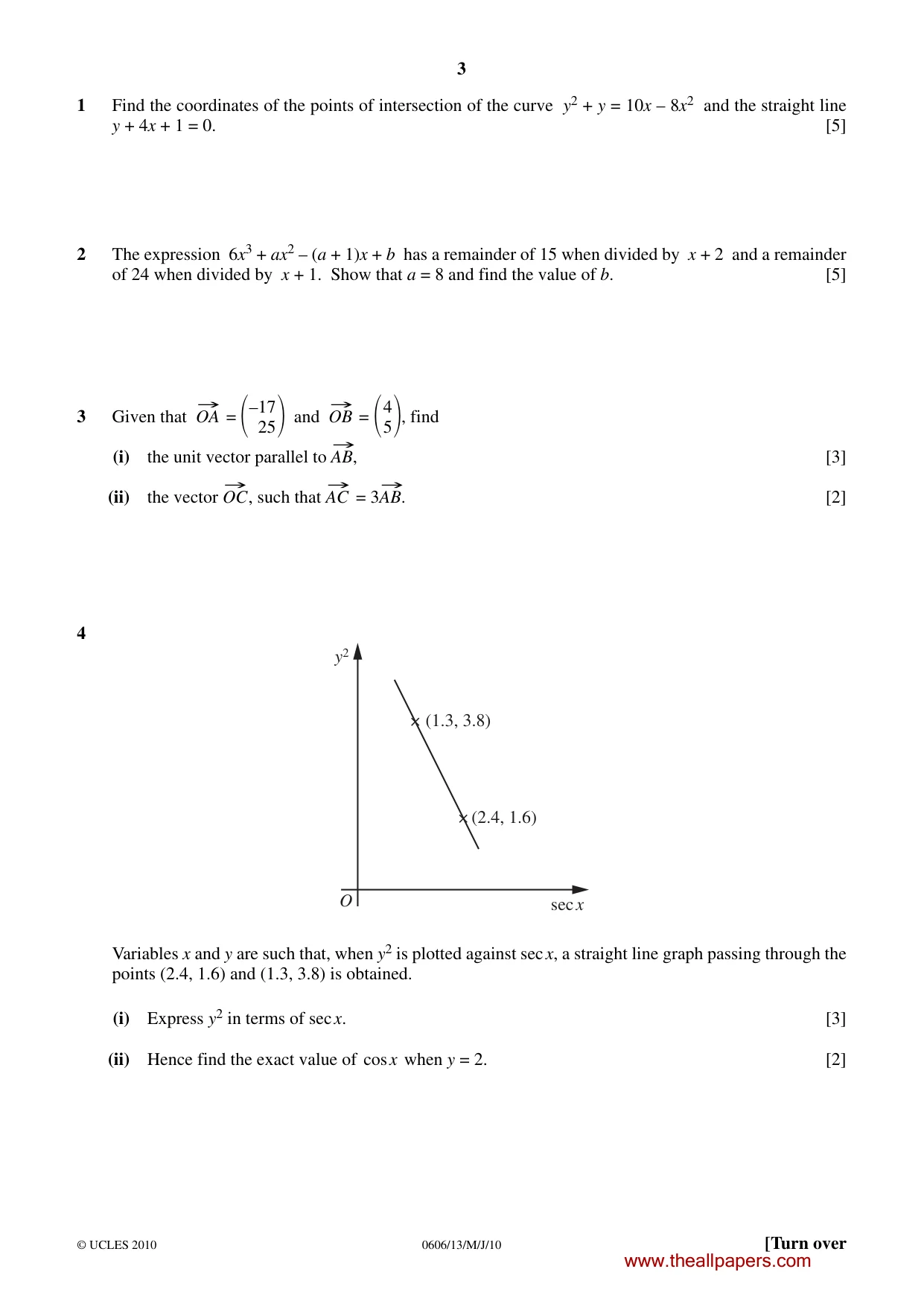 Cambridge IGCSE Mathematics - Additional 0606 2010 May/June Paper 1 · Variant 3 question paper, page 3 of 8