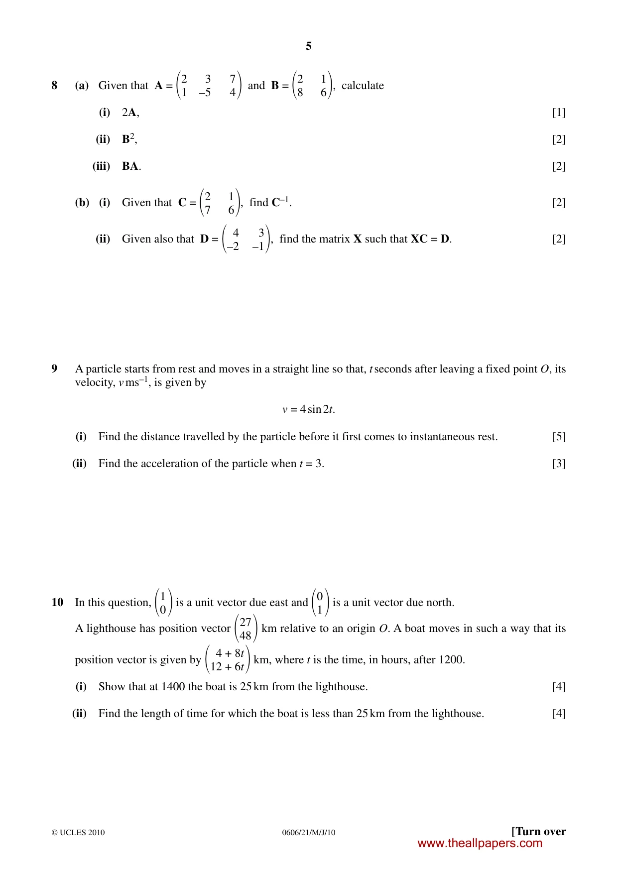 Cambridge IGCSE Mathematics - Additional 0606 2010 May/June Paper 2 · Variant 1 question paper, page 5 of 8