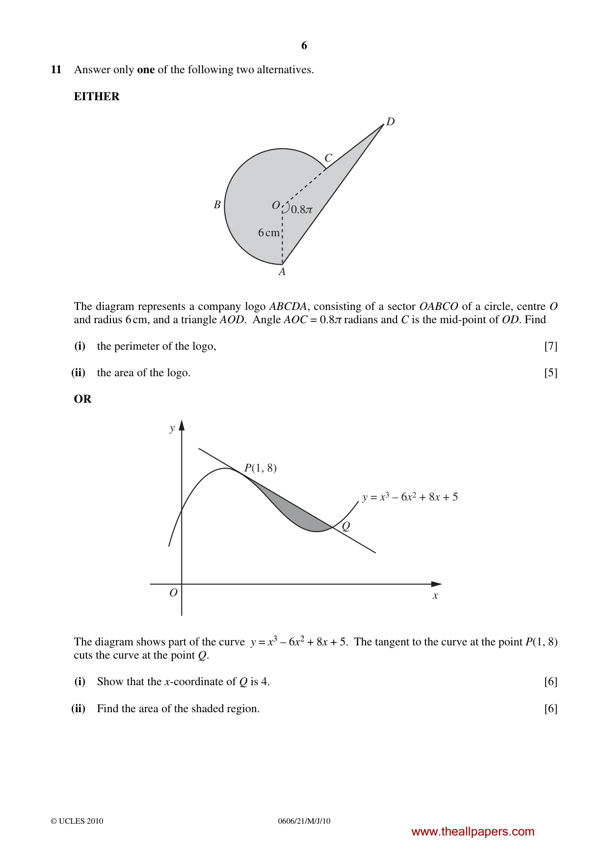 Cambridge IGCSE Mathematics - Additional 0606 2010 May/June Paper 2 · Variant 1 question paper, page 6 of 8