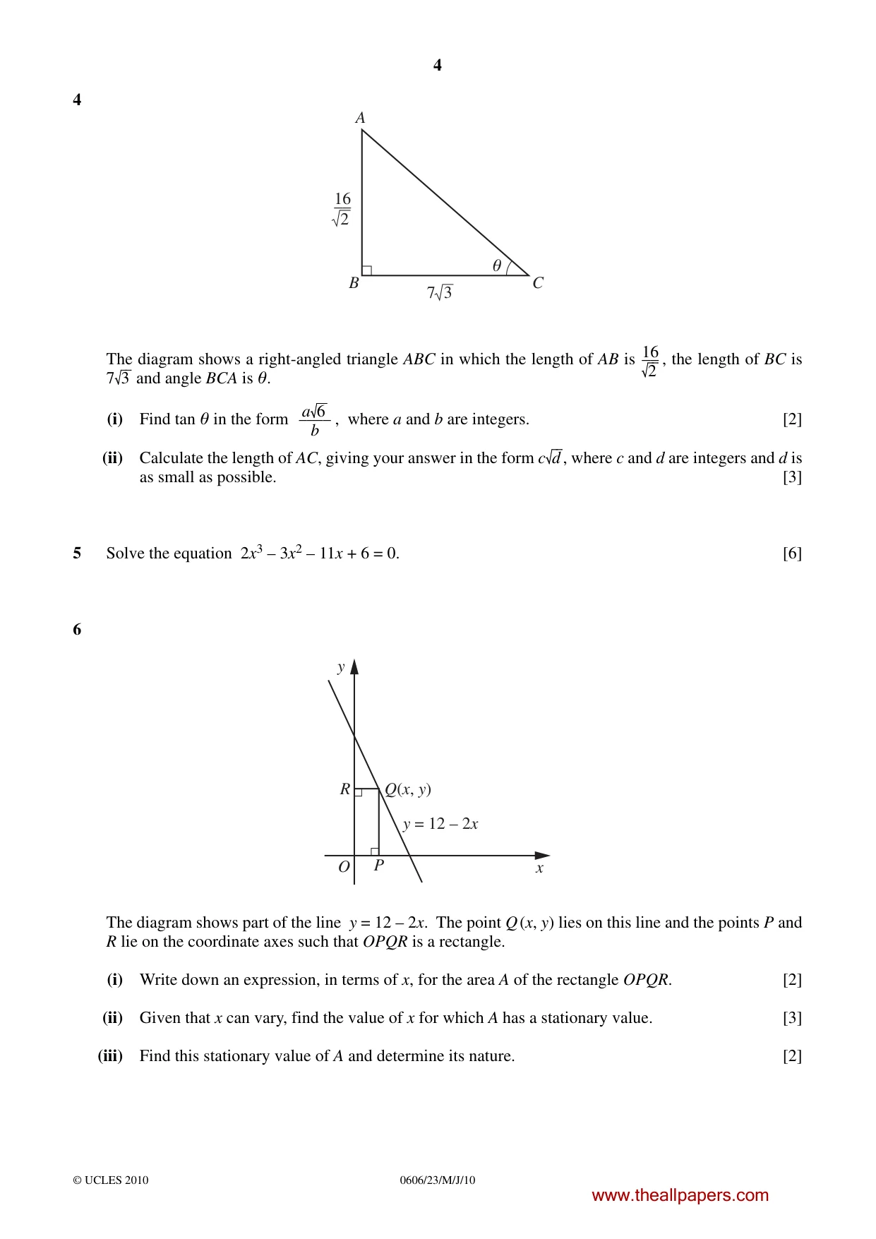 Cambridge IGCSE Mathematics - Additional 0606 2010 May/June Paper 2 · Variant 3 question paper, page 4 of 8