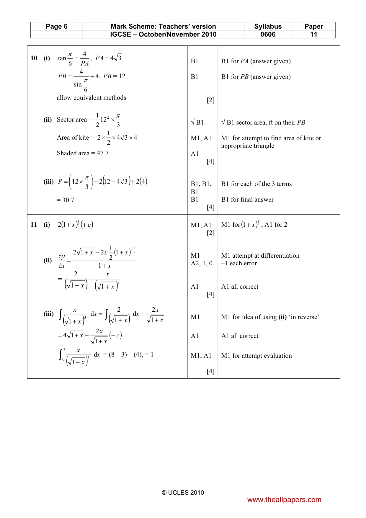 Mark scheme, page 6 of 7