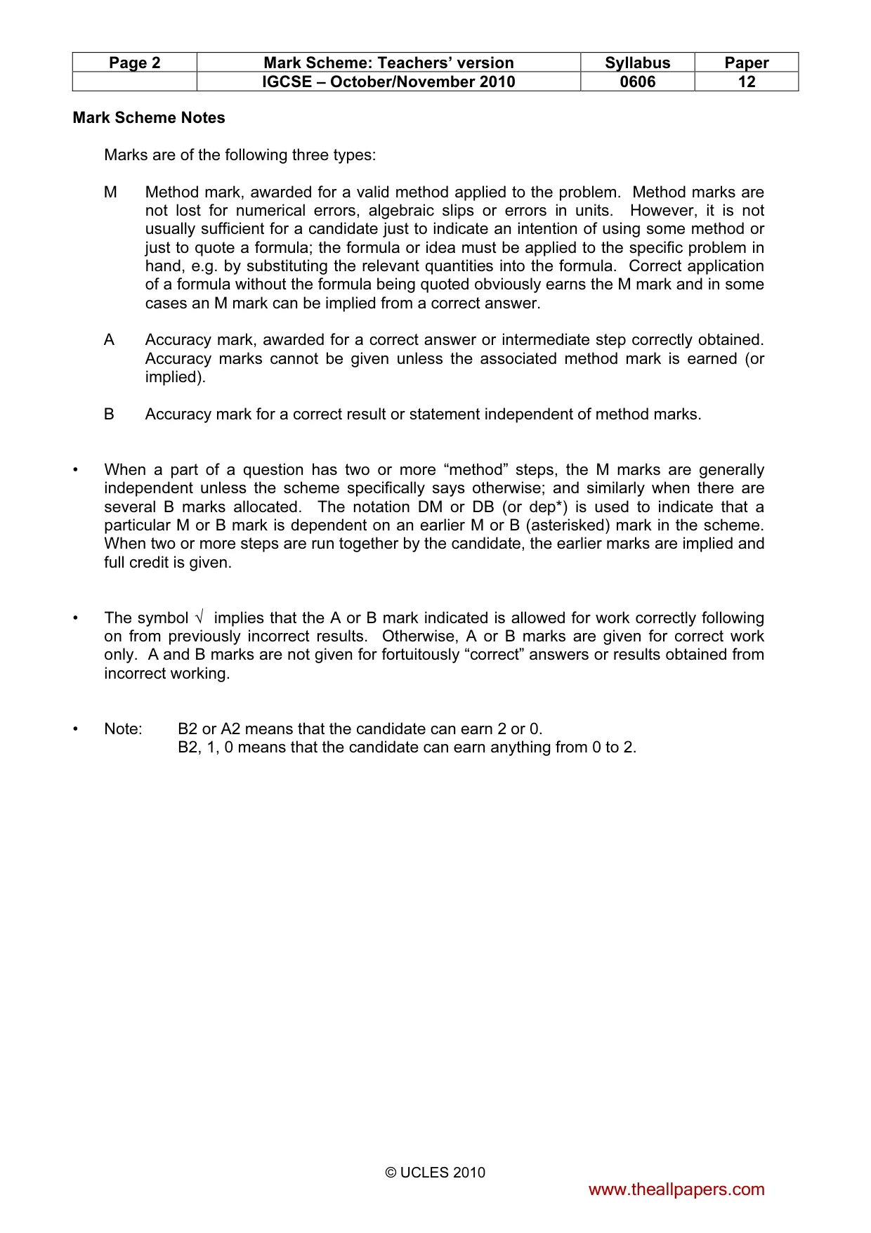 Mark scheme, page 2 of 7