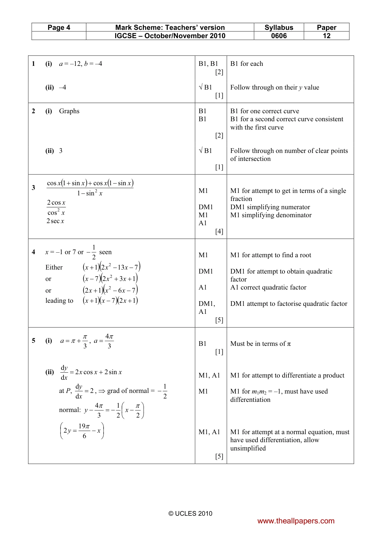 Mark scheme, page 4 of 7
