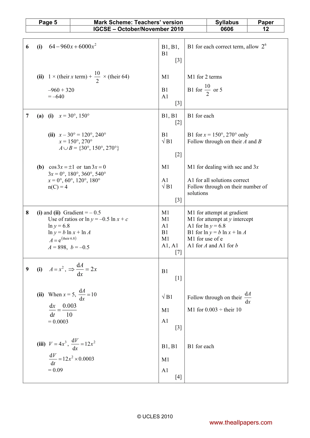 Mark scheme, page 5 of 7