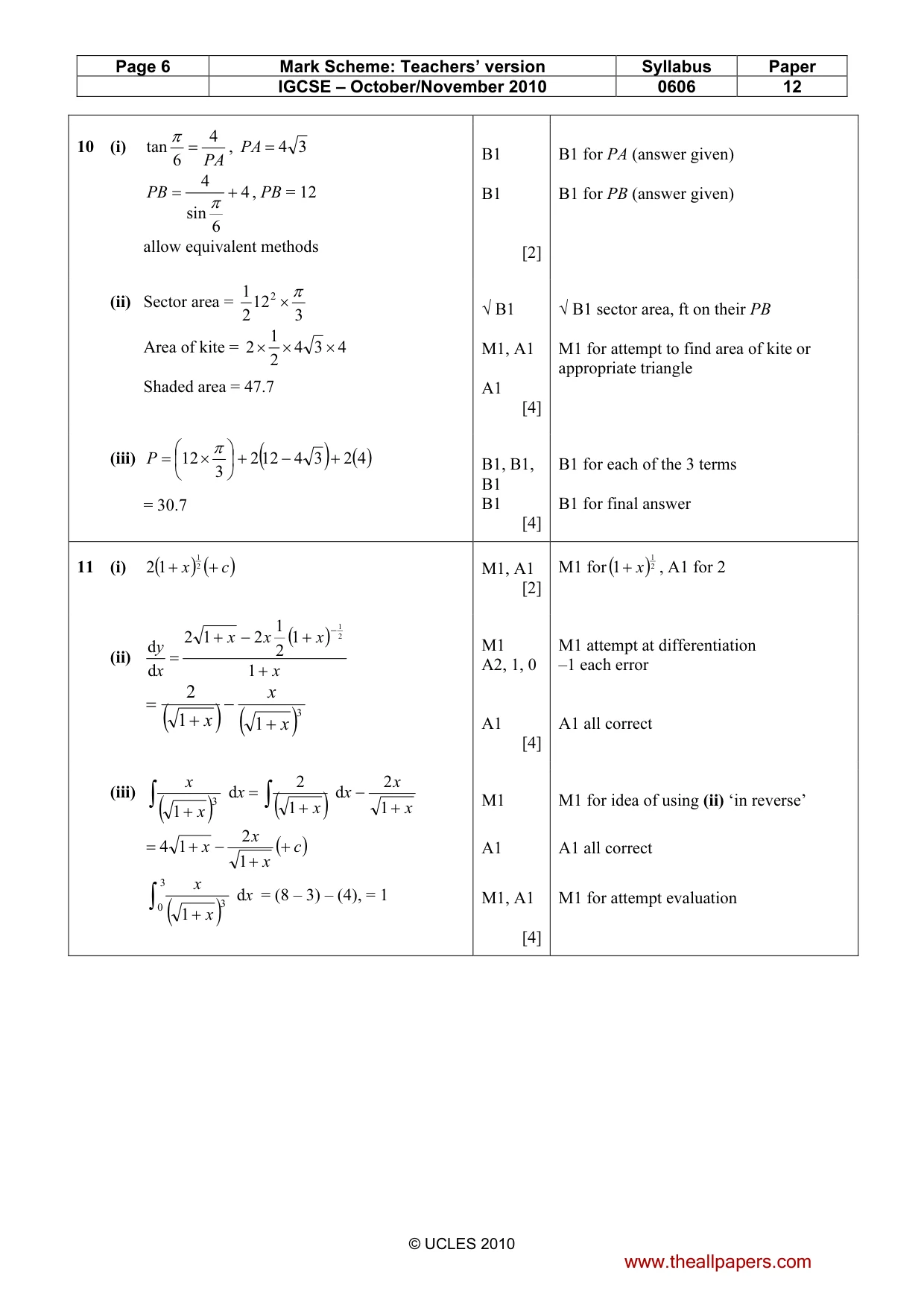 Mark scheme, page 6 of 7