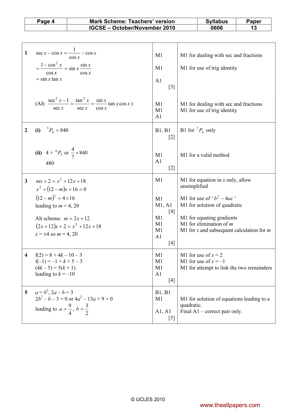 Mark scheme, page 4 of 7