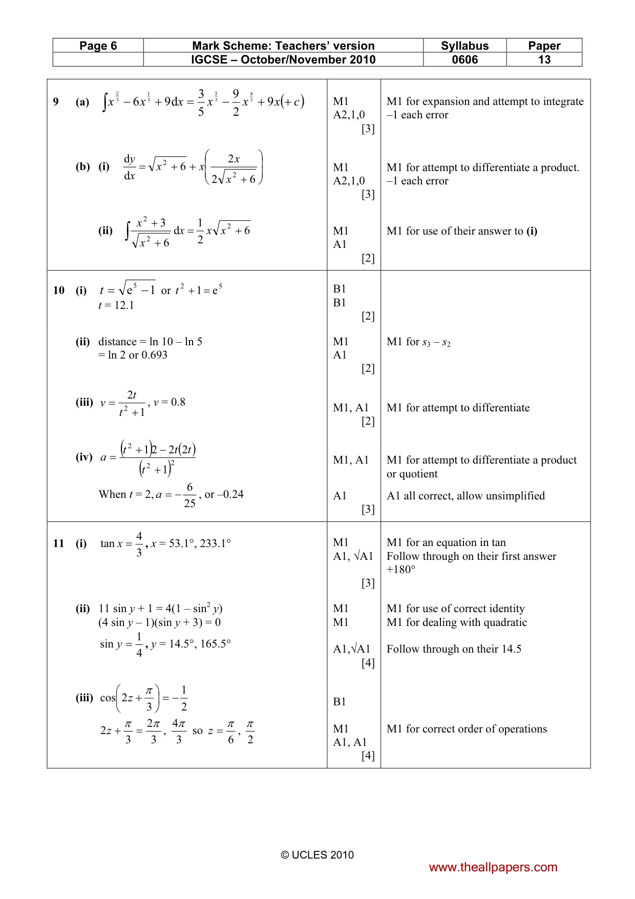Mark scheme, page 6 of 7