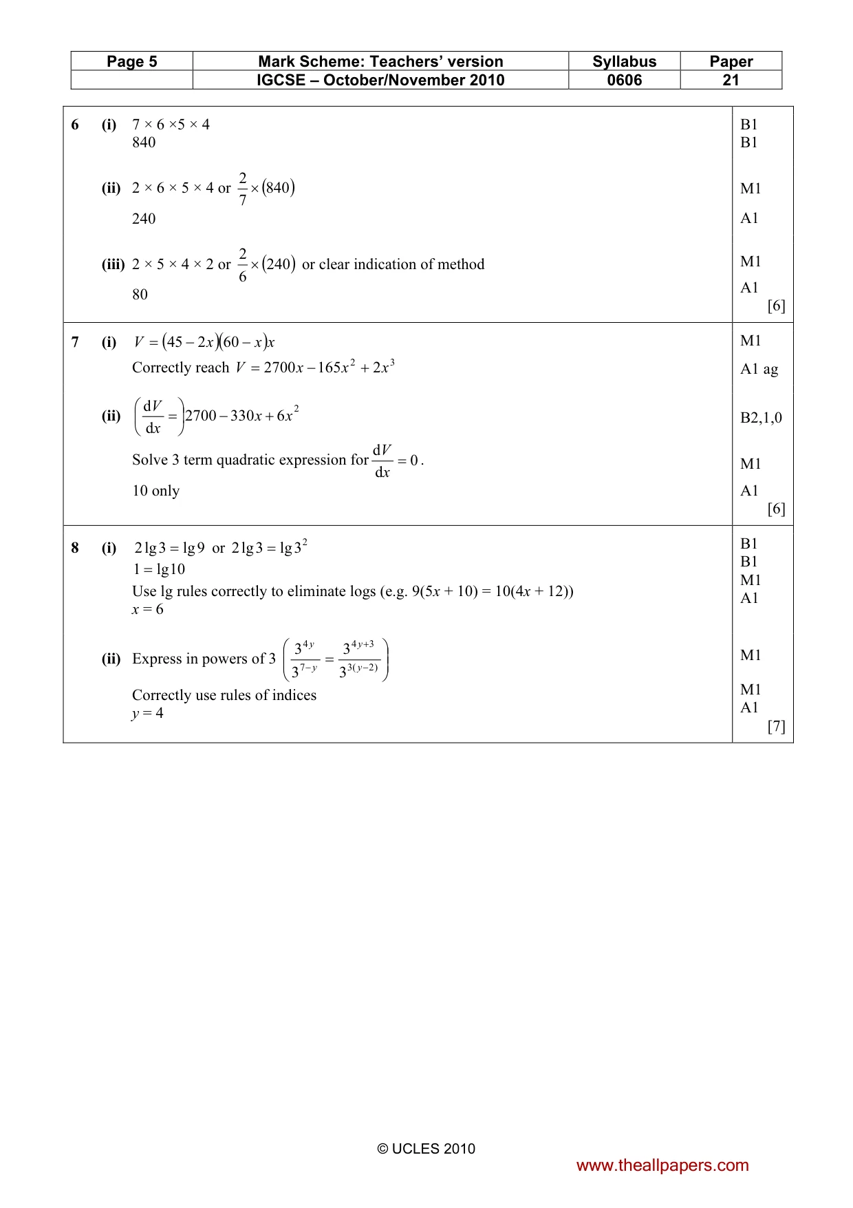 Mark scheme, page 5 of 7
