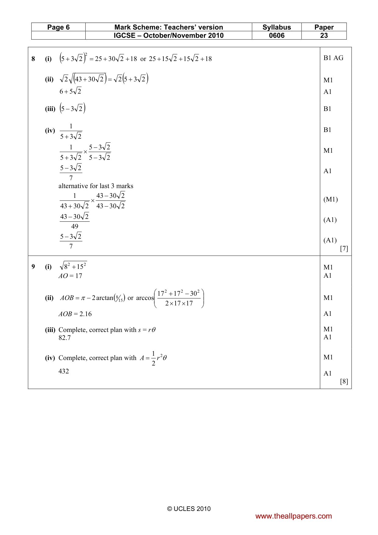 Mark scheme, page 6 of 8