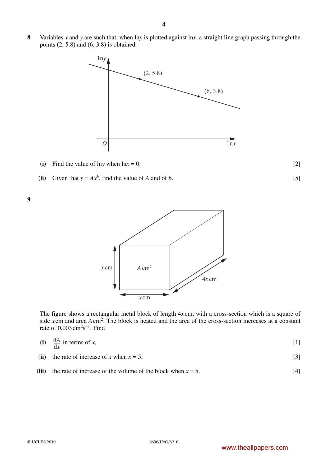 Cambridge IGCSE Mathematics - Additional 0606 2010 Oct/Nov Paper 1 · Variant 2 question paper, page 4 of 8