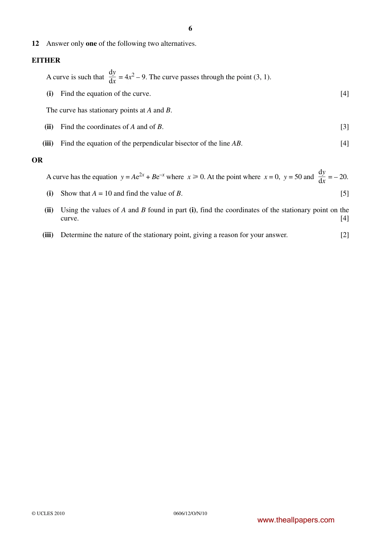 Cambridge IGCSE Mathematics - Additional 0606 2010 Oct/Nov Paper 1 · Variant 2 question paper, page 6 of 8