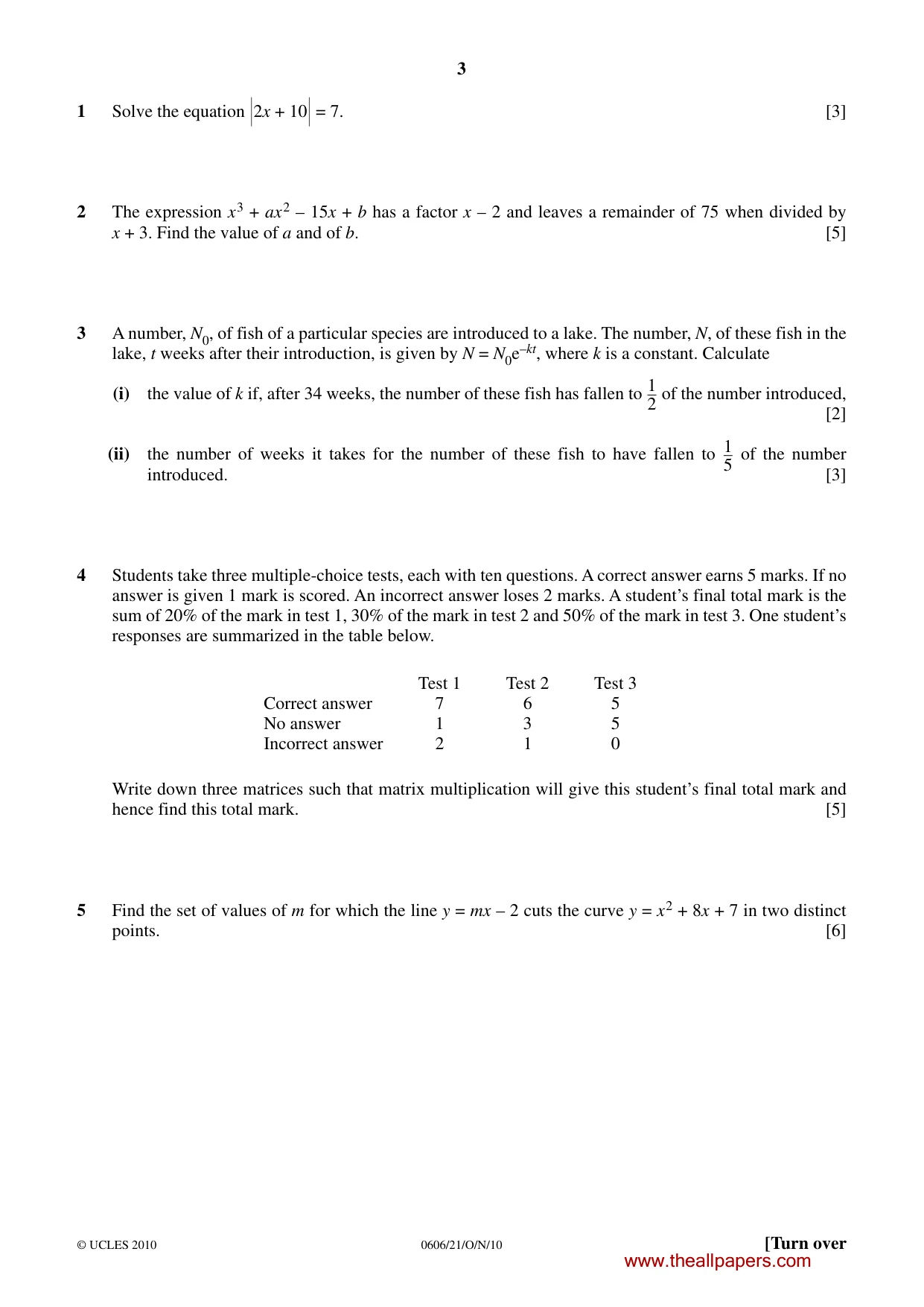 Cambridge IGCSE Mathematics - Additional 0606 2010 Oct/Nov Paper 2 · Variant 1 question paper, page 3 of 8