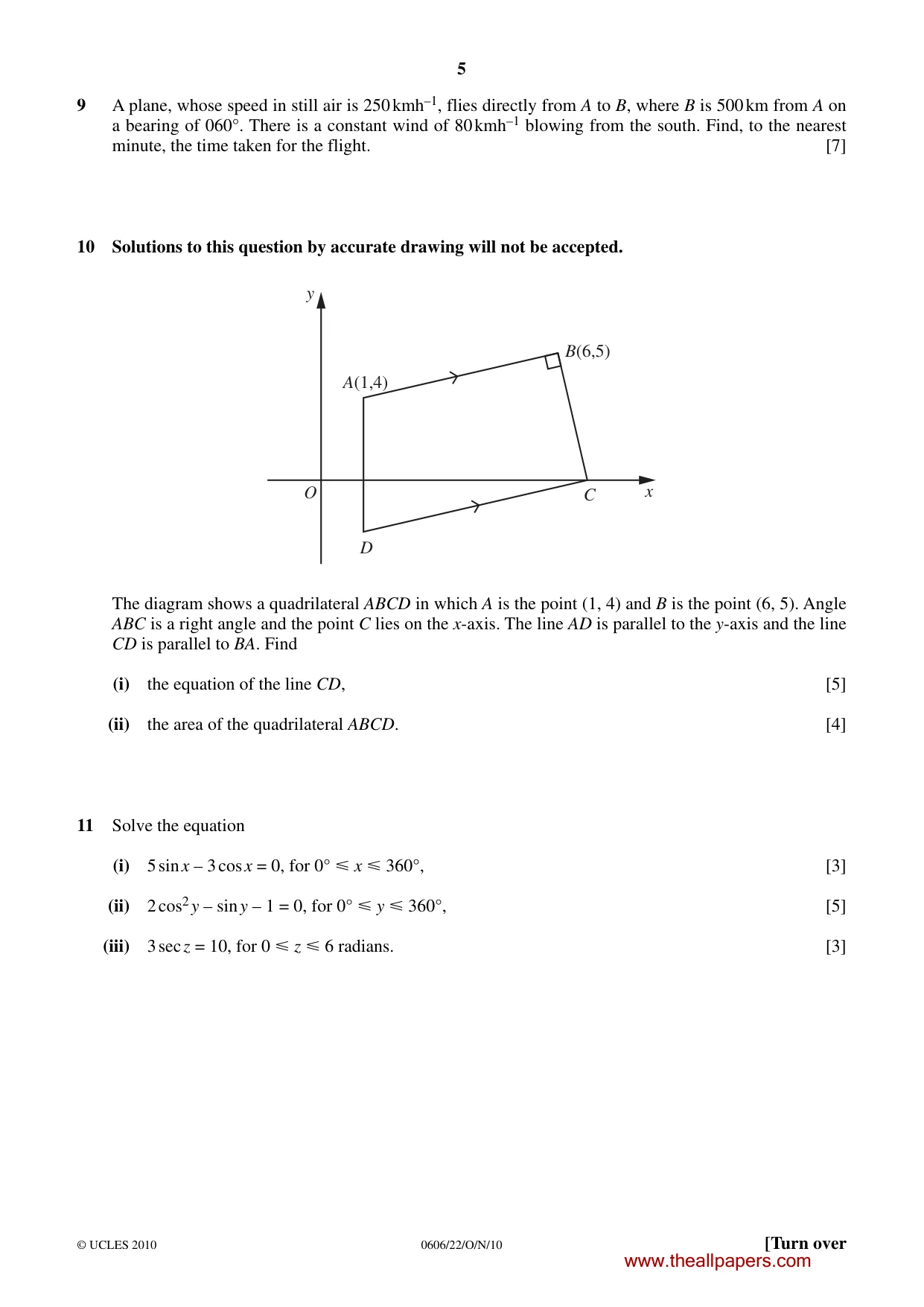 Cambridge IGCSE Mathematics - Additional 0606 2010 Oct/Nov Paper 2 · Variant 2 question paper, page 5 of 8