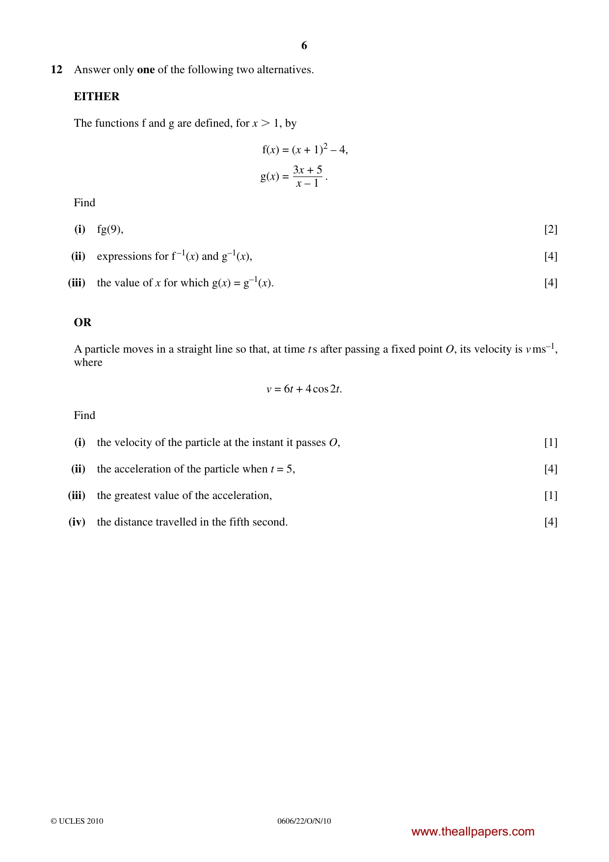 Cambridge IGCSE Mathematics - Additional 0606 2010 Oct/Nov Paper 2 · Variant 2 question paper, page 6 of 8
