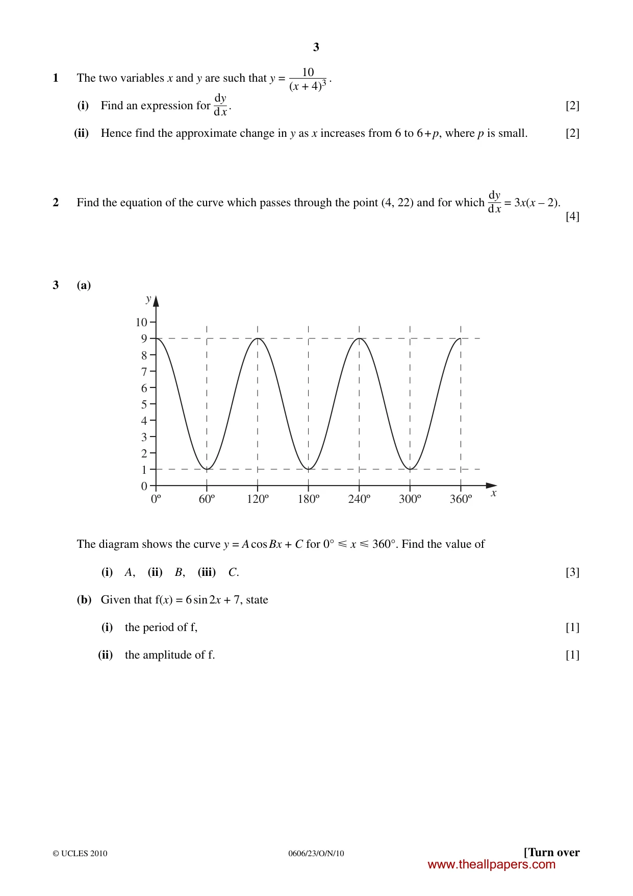 Cambridge IGCSE Mathematics - Additional 0606 2010 Oct/Nov Paper 2 · Variant 3 question paper, page 3 of 8