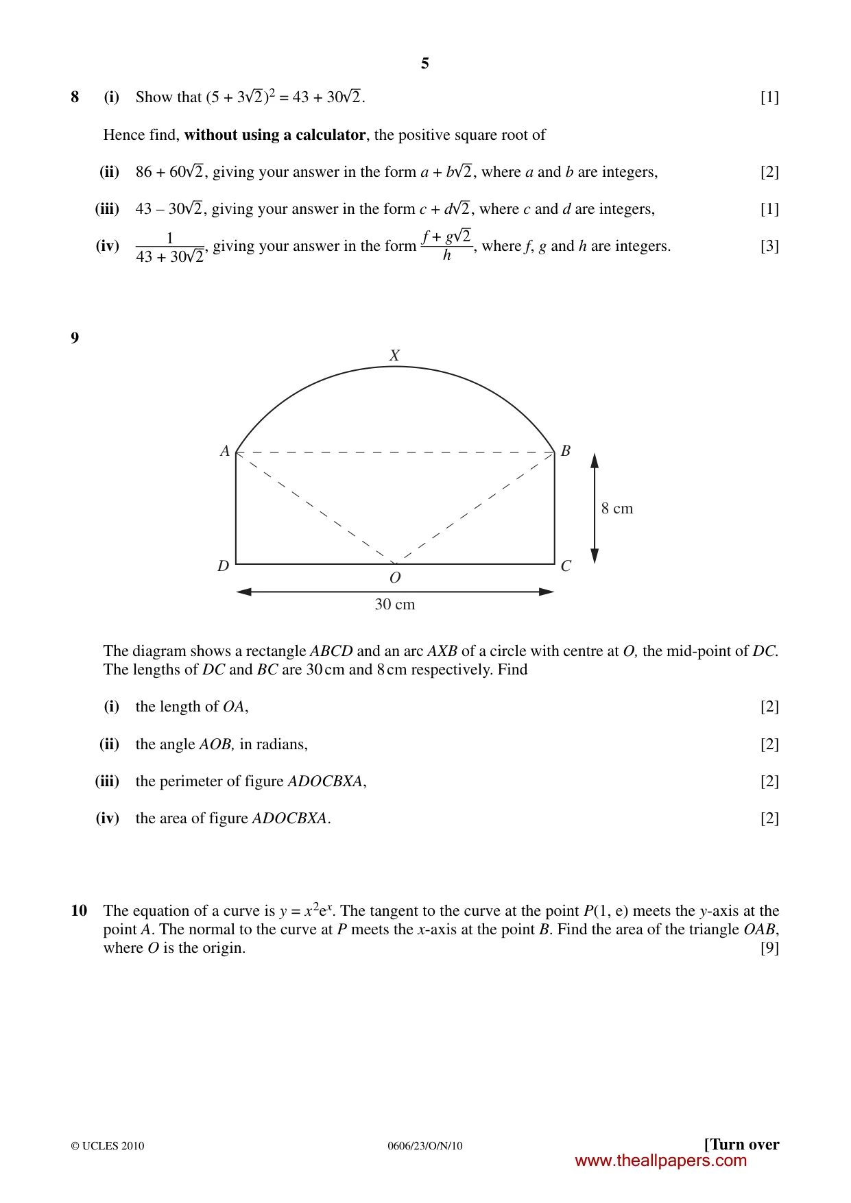 Cambridge IGCSE Mathematics - Additional 0606 2010 Oct/Nov Paper 2 · Variant 3 question paper, page 5 of 8