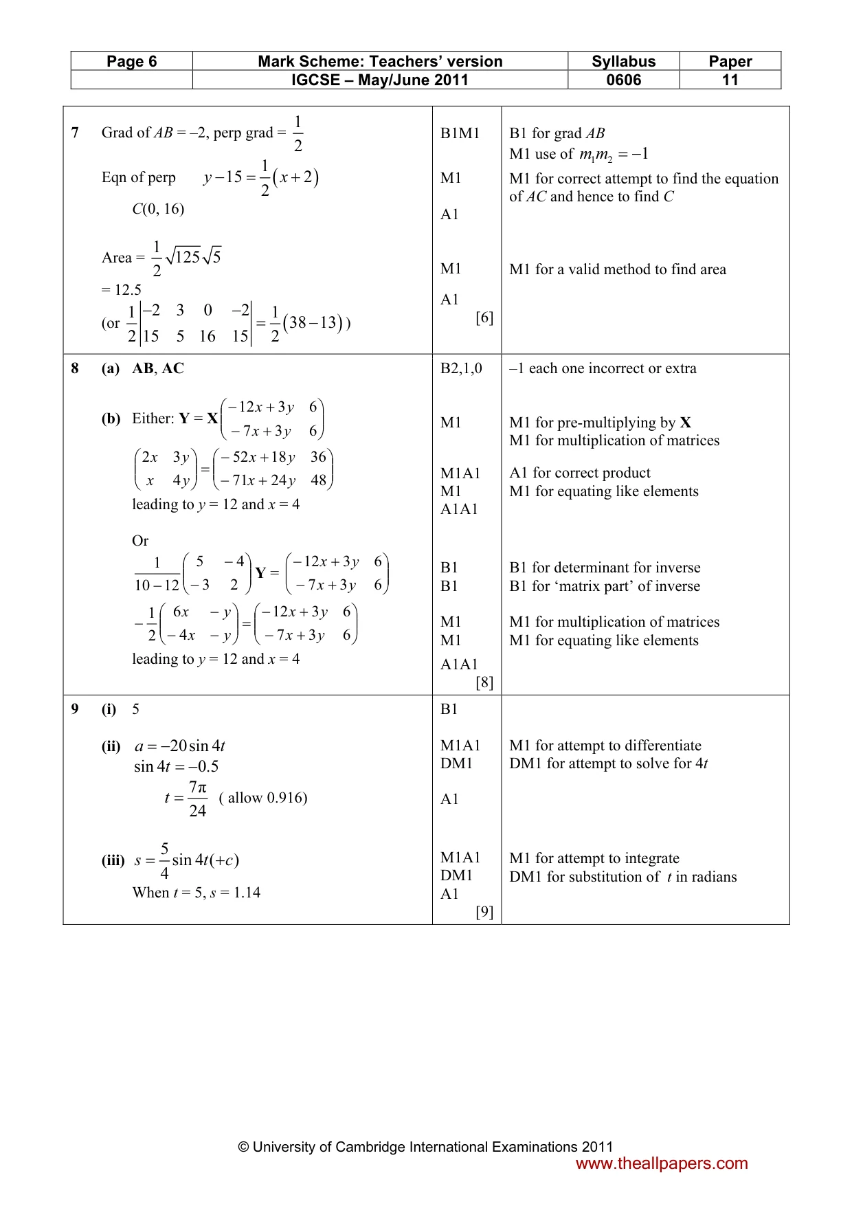 Mark scheme, page 6 of 8