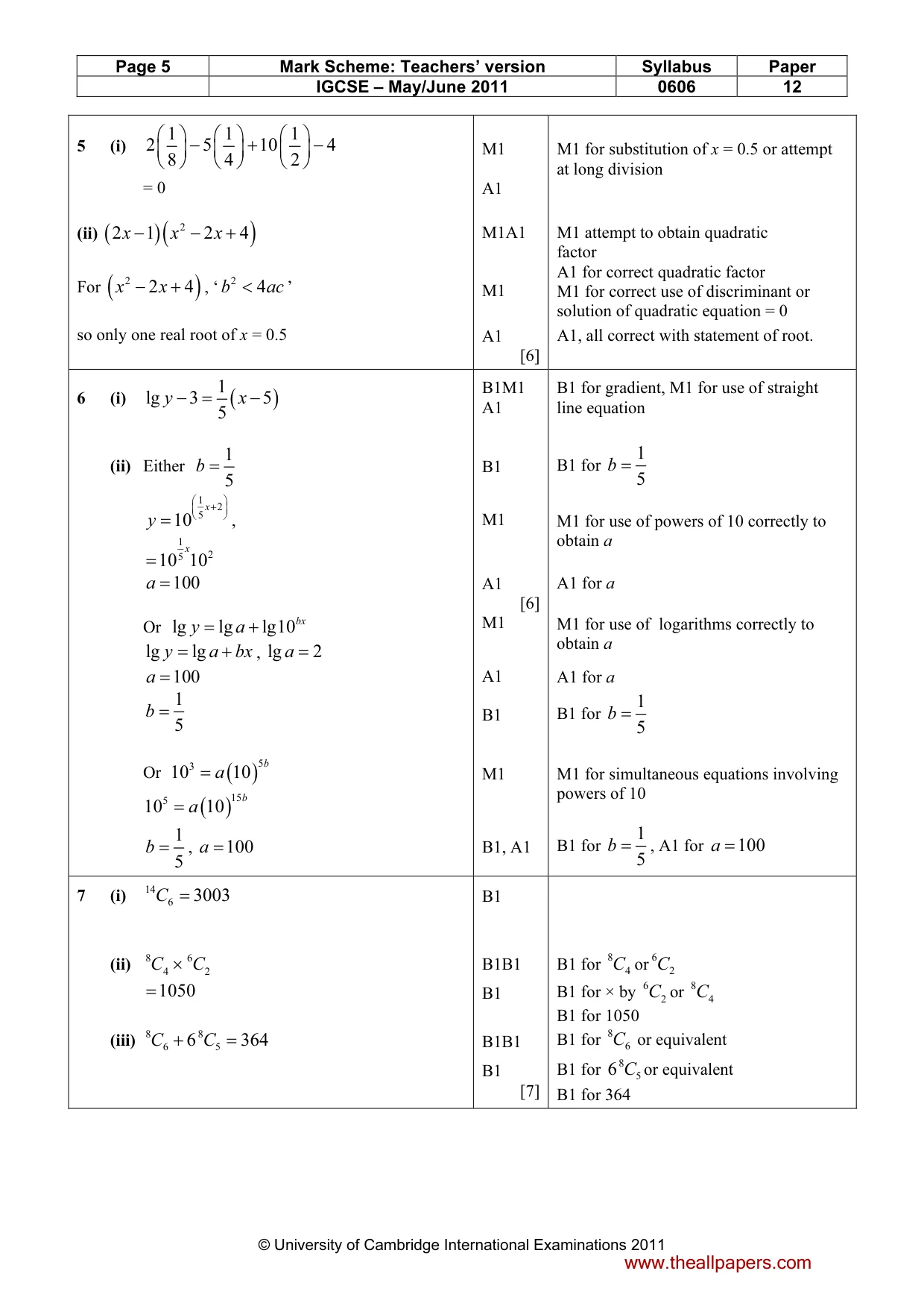 Mark scheme, page 5 of 8