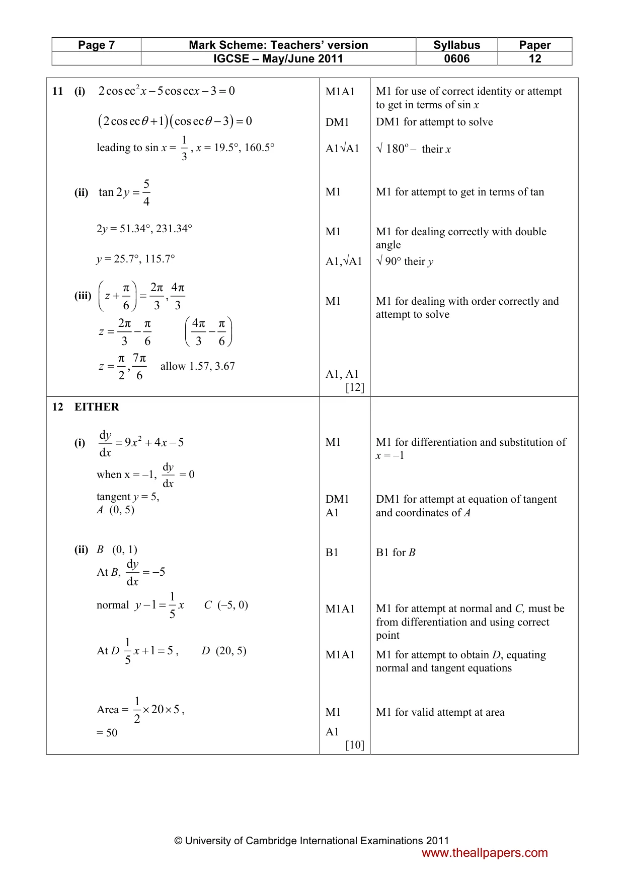 Mark scheme, page 7 of 8