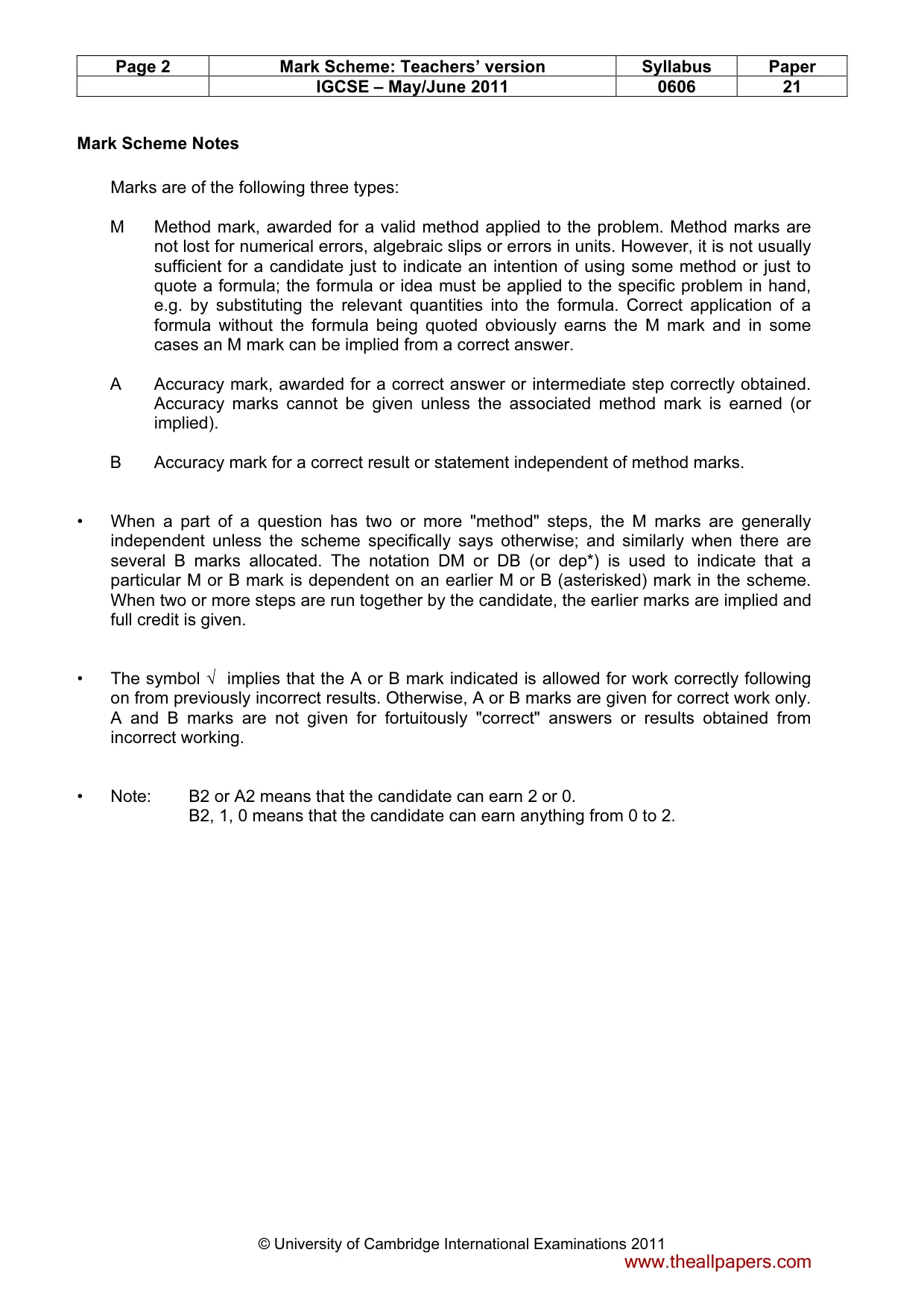 Mark scheme, page 2 of 6