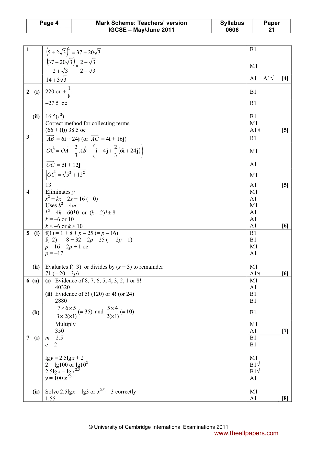Mark scheme, page 4 of 6